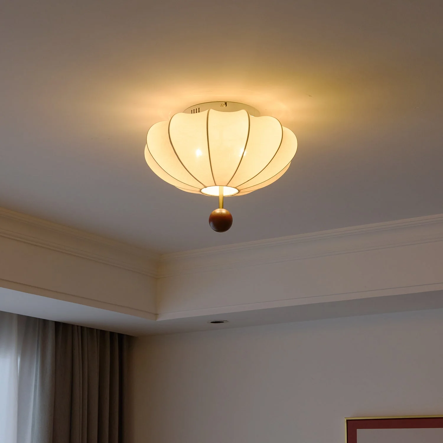 Lustra Ceiling Light Wood Fabric Lantern - Image 3