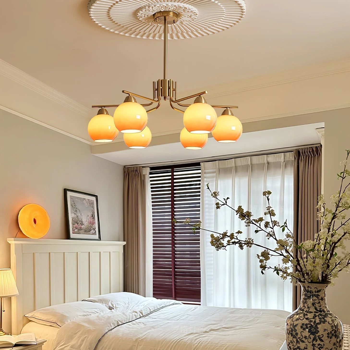 Lustra Chandelier Brass Caramel Globe Minimalist - Image 17