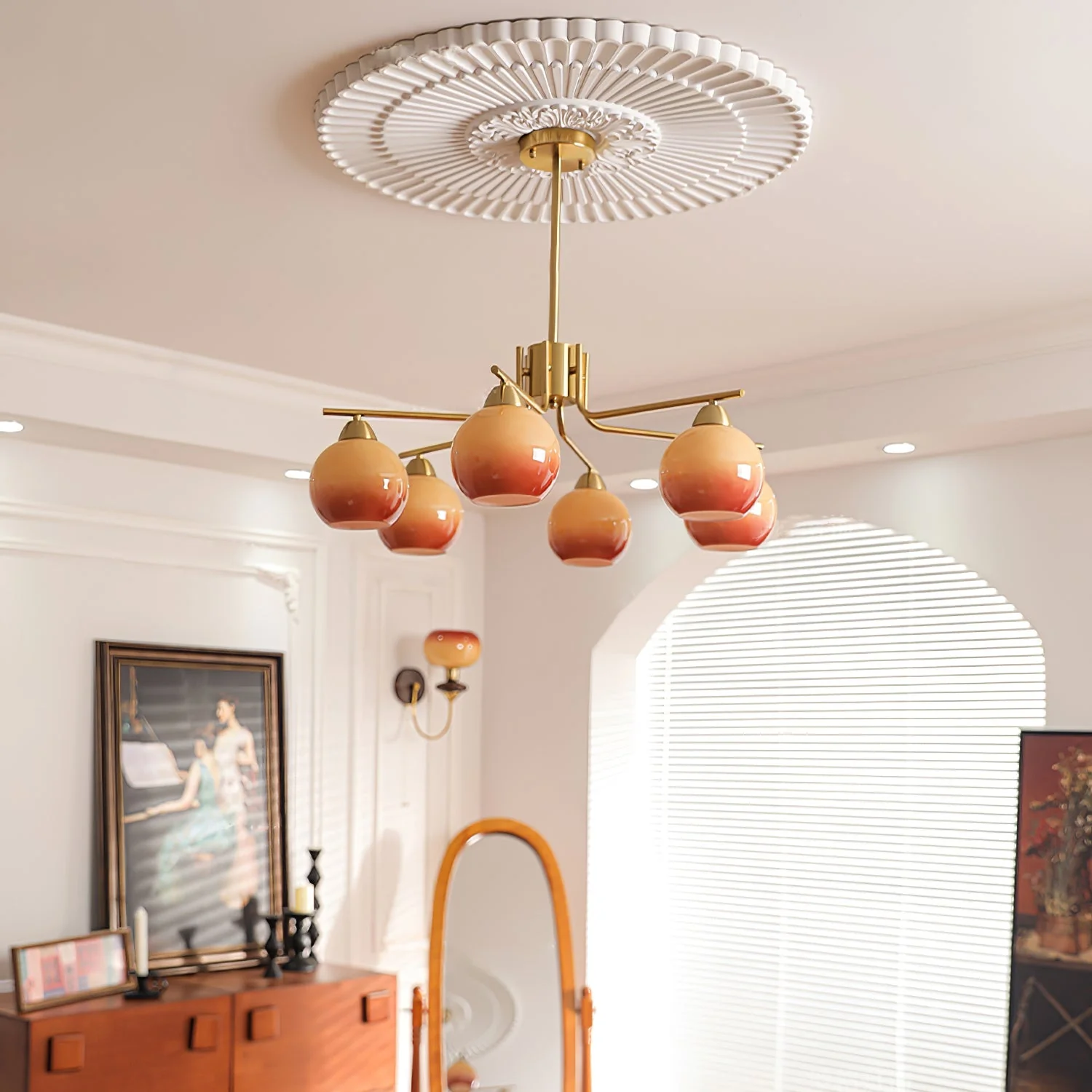Lustra Chandelier Brass Caramel Globe Minimalist - Image 18