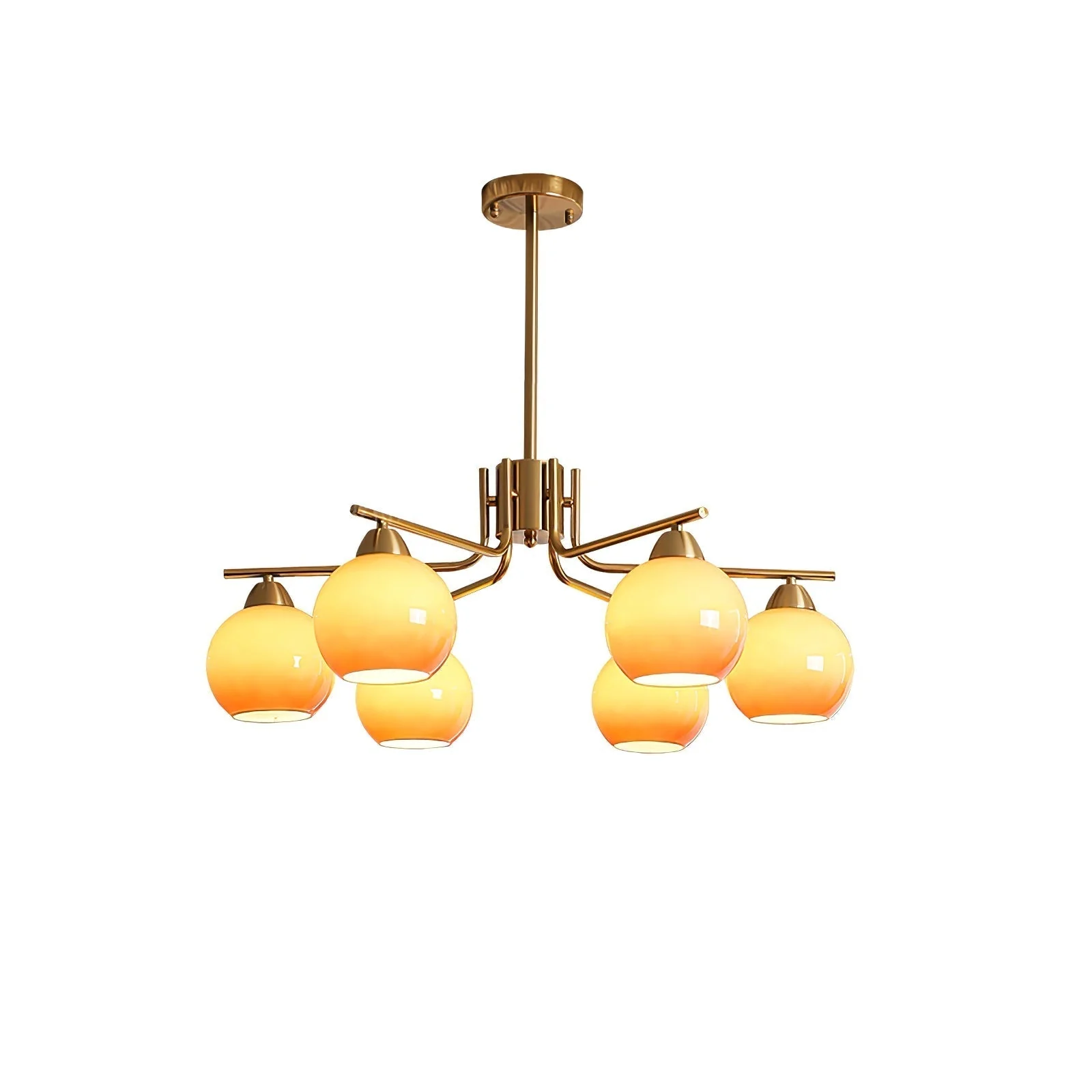 Lustra Chandelier Brass Caramel Globe Minimalist - Image 6