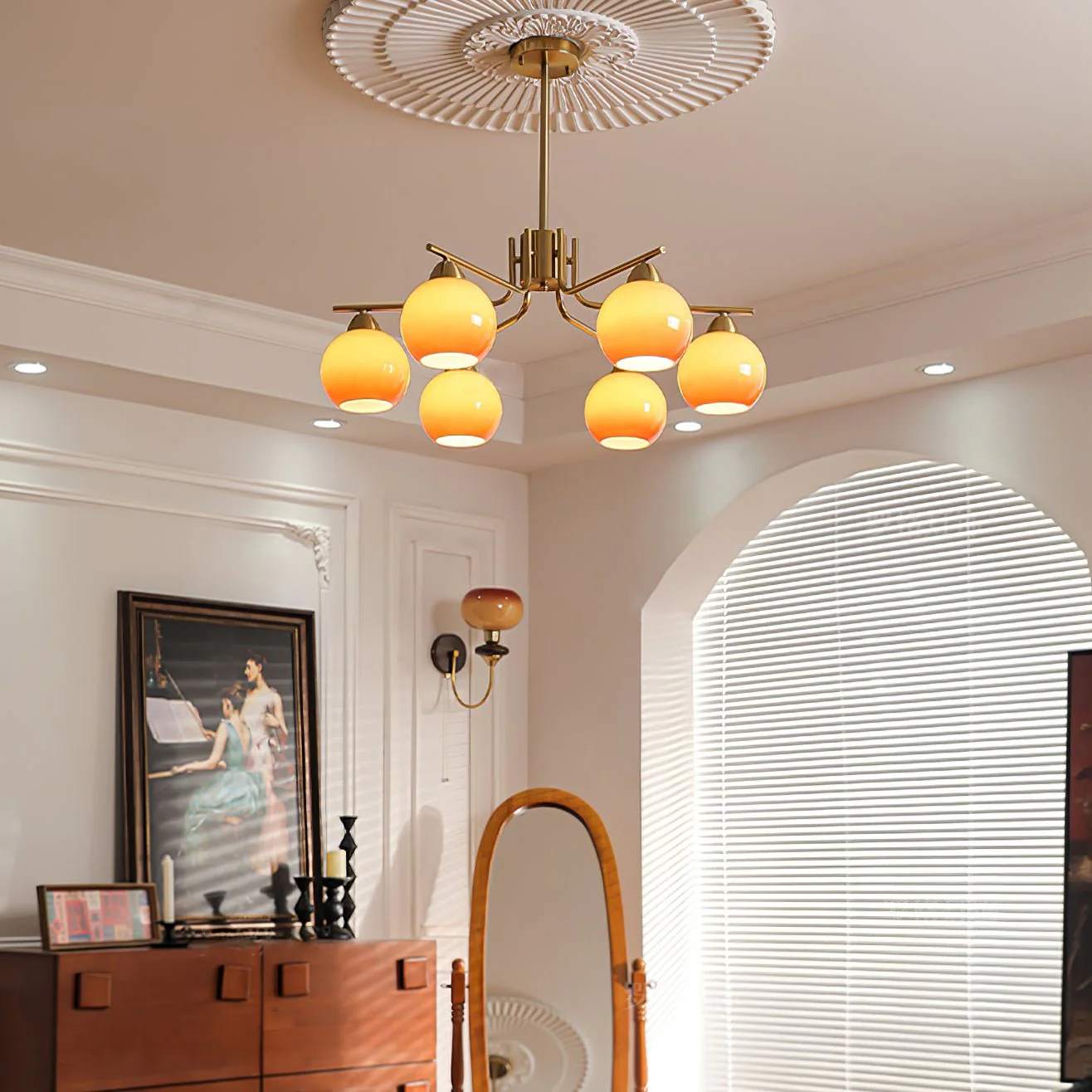 Lustra Chandelier Brass Caramel Globe Minimalist - Image 8