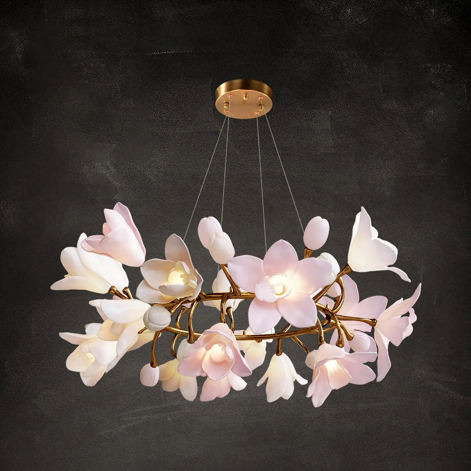 Lustra Chandelier Brass Ceramic Blossom - Image 13