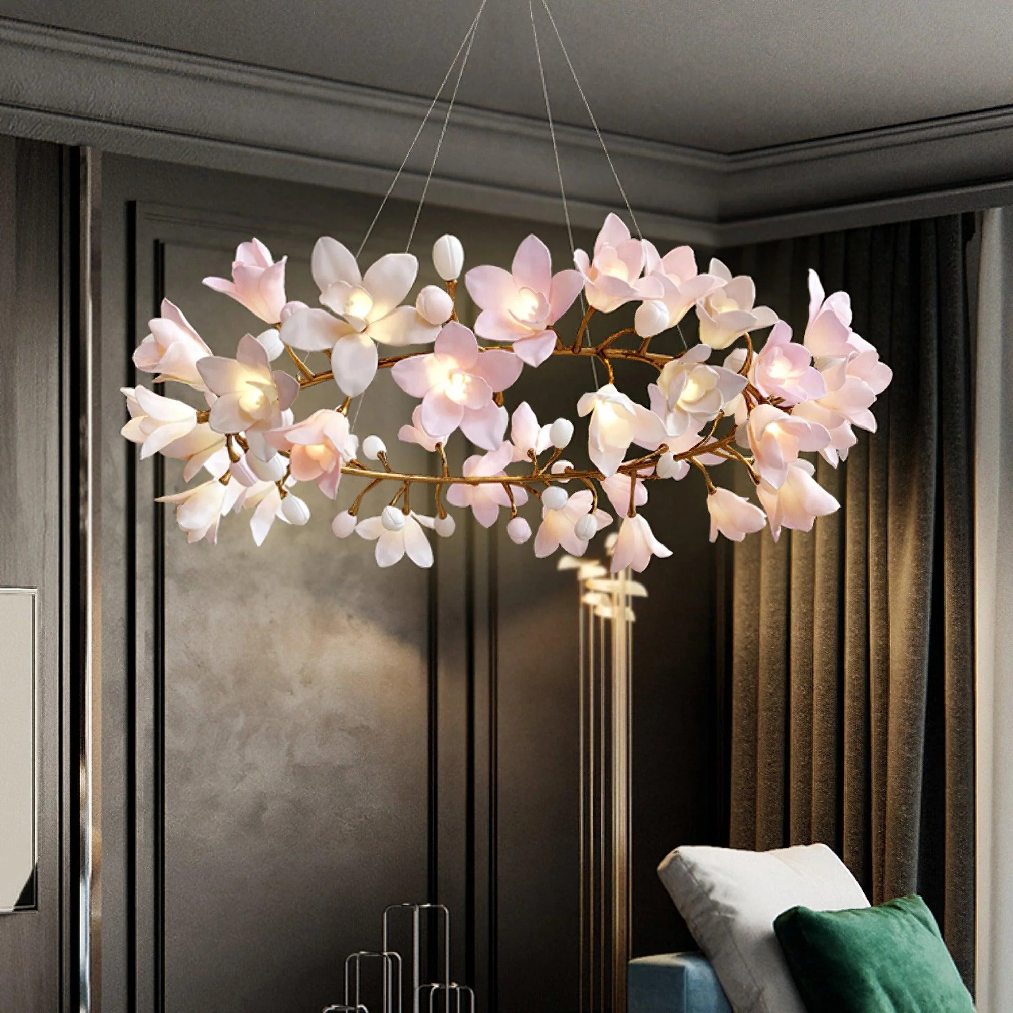 Lustra Chandelier Brass Ceramic Blossom - Image 19