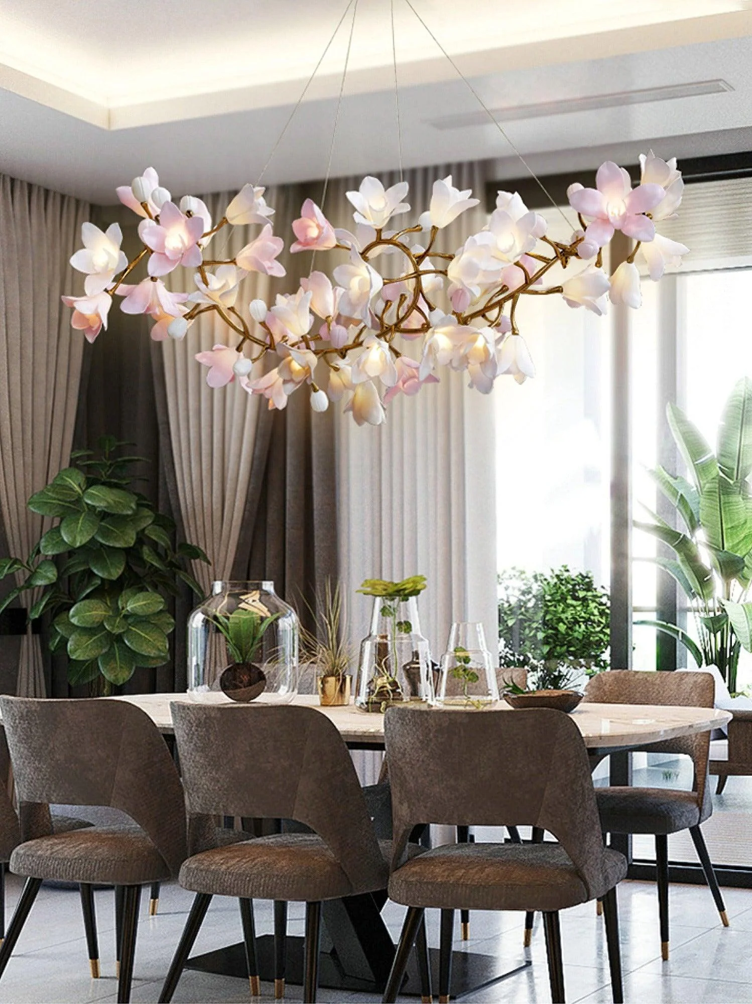 Lustra Chandelier Brass Ceramic Blossom - Image 23