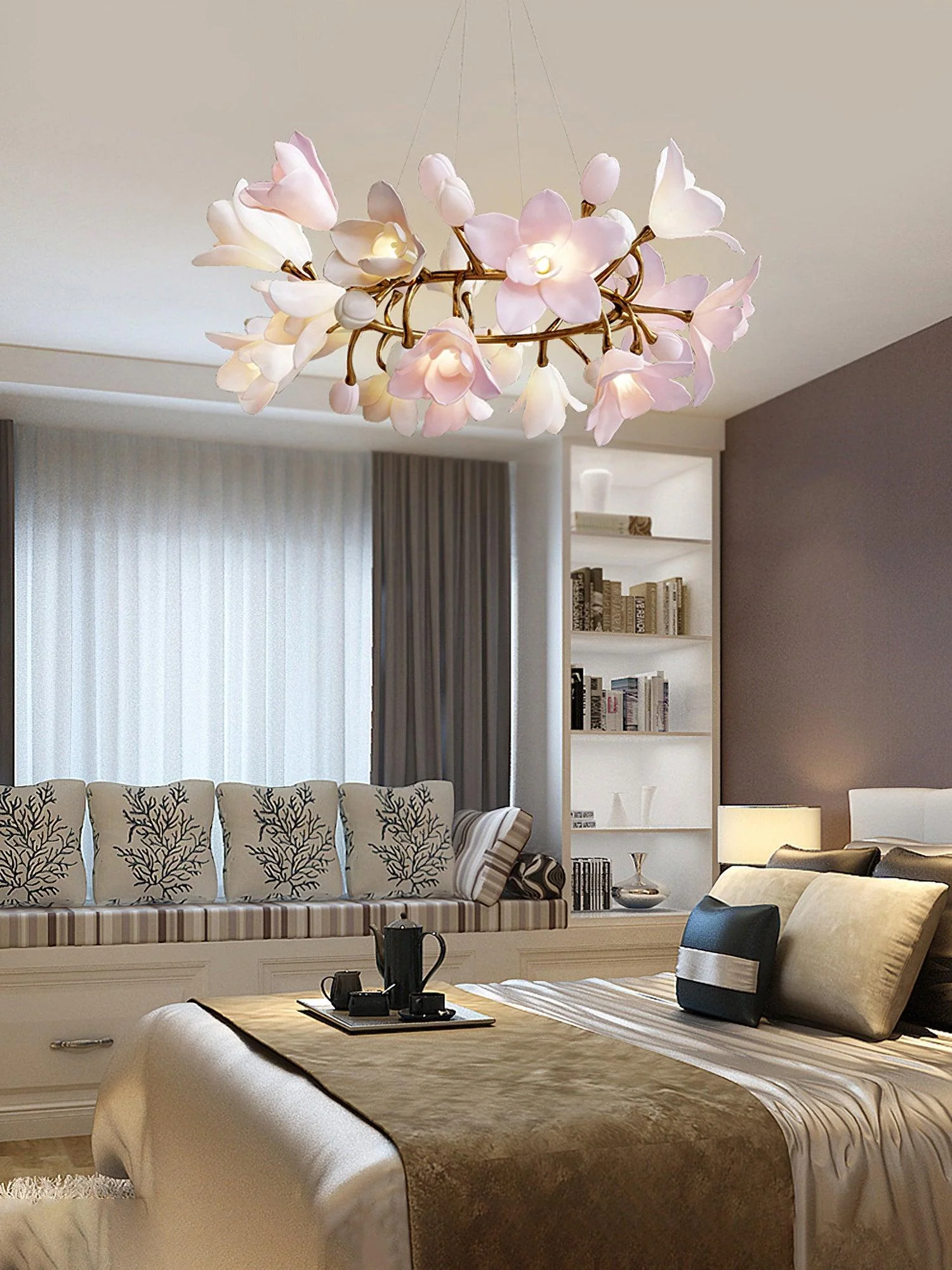 Lustra Chandelier Brass Ceramic Blossom - Image 28