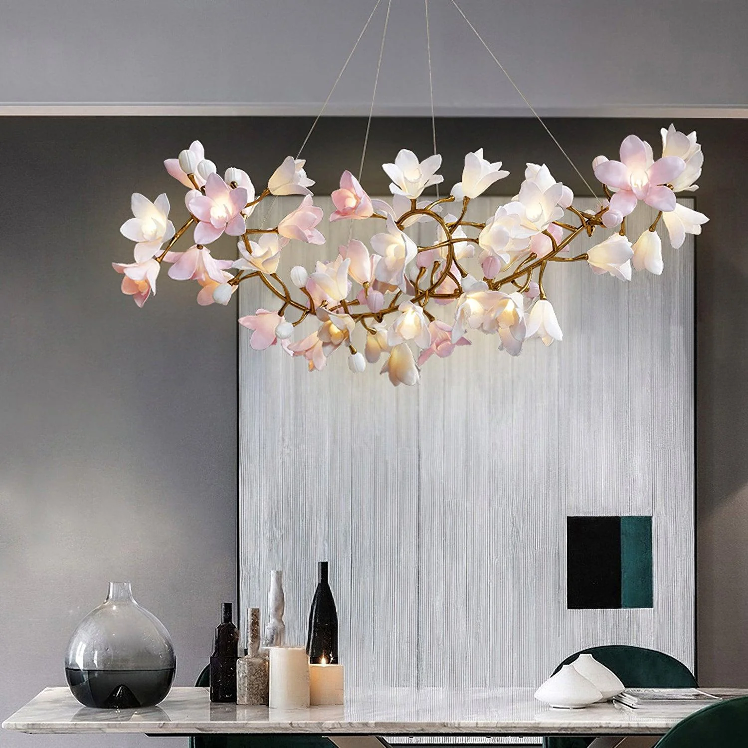 Lustra Chandelier Brass Ceramic Blossom - Image 4