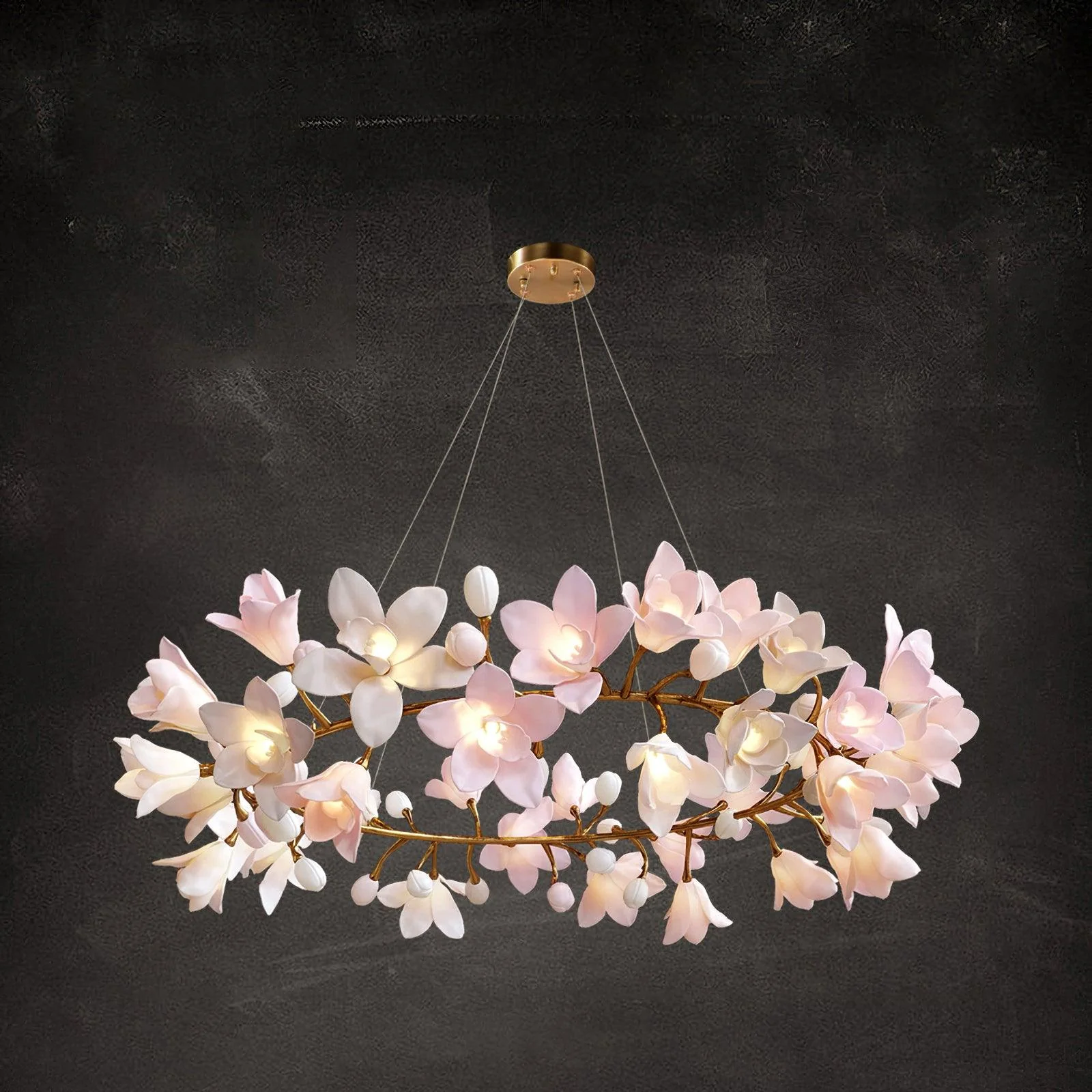 Lustra Chandelier Brass Ceramic Blossom - Image 5