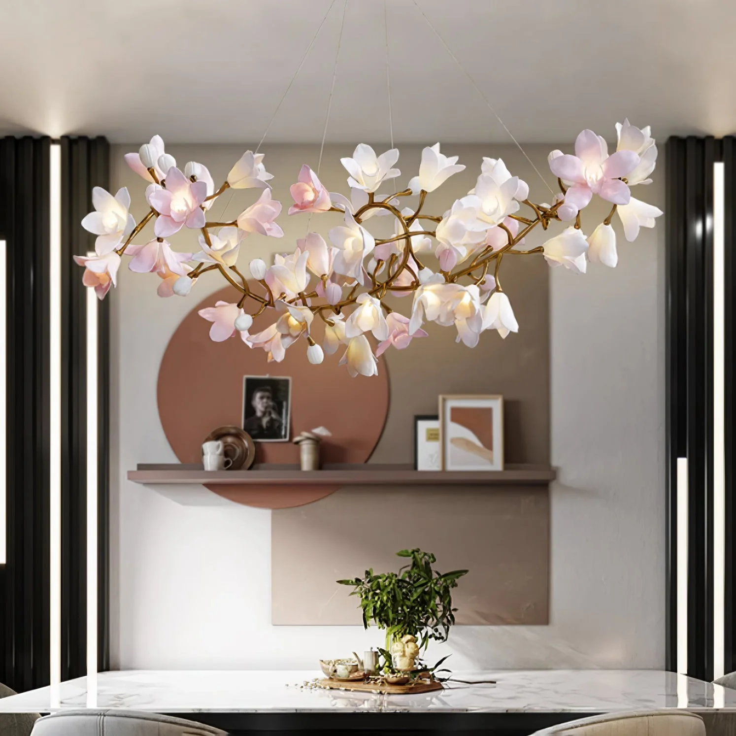 Lustra Chandelier Brass Ceramic Blossom - Image 6