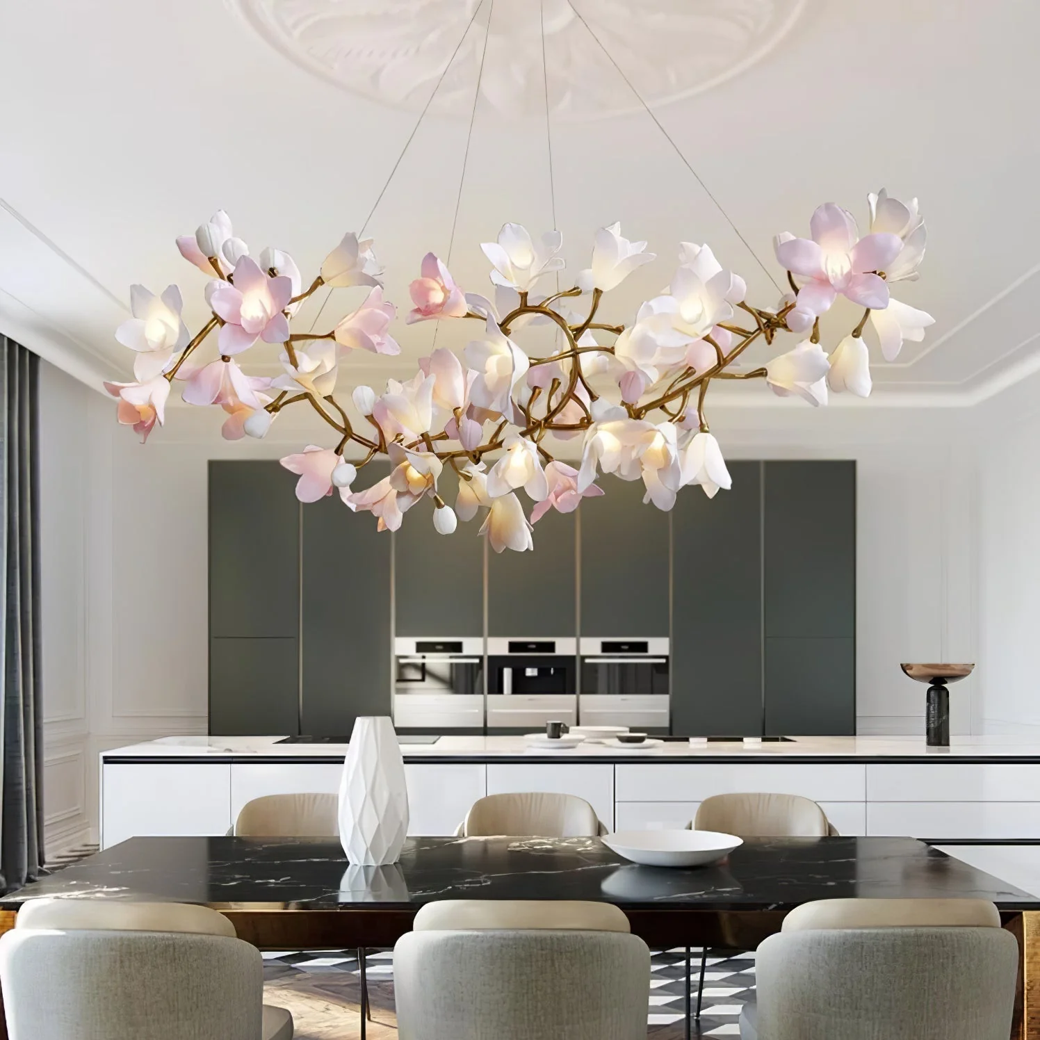 Lustra Chandelier Brass Ceramic Blossom - Image 7