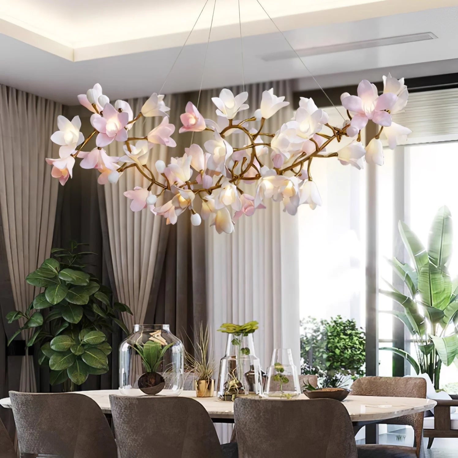 Lustra Chandelier Brass Ceramic Blossom - Image 8