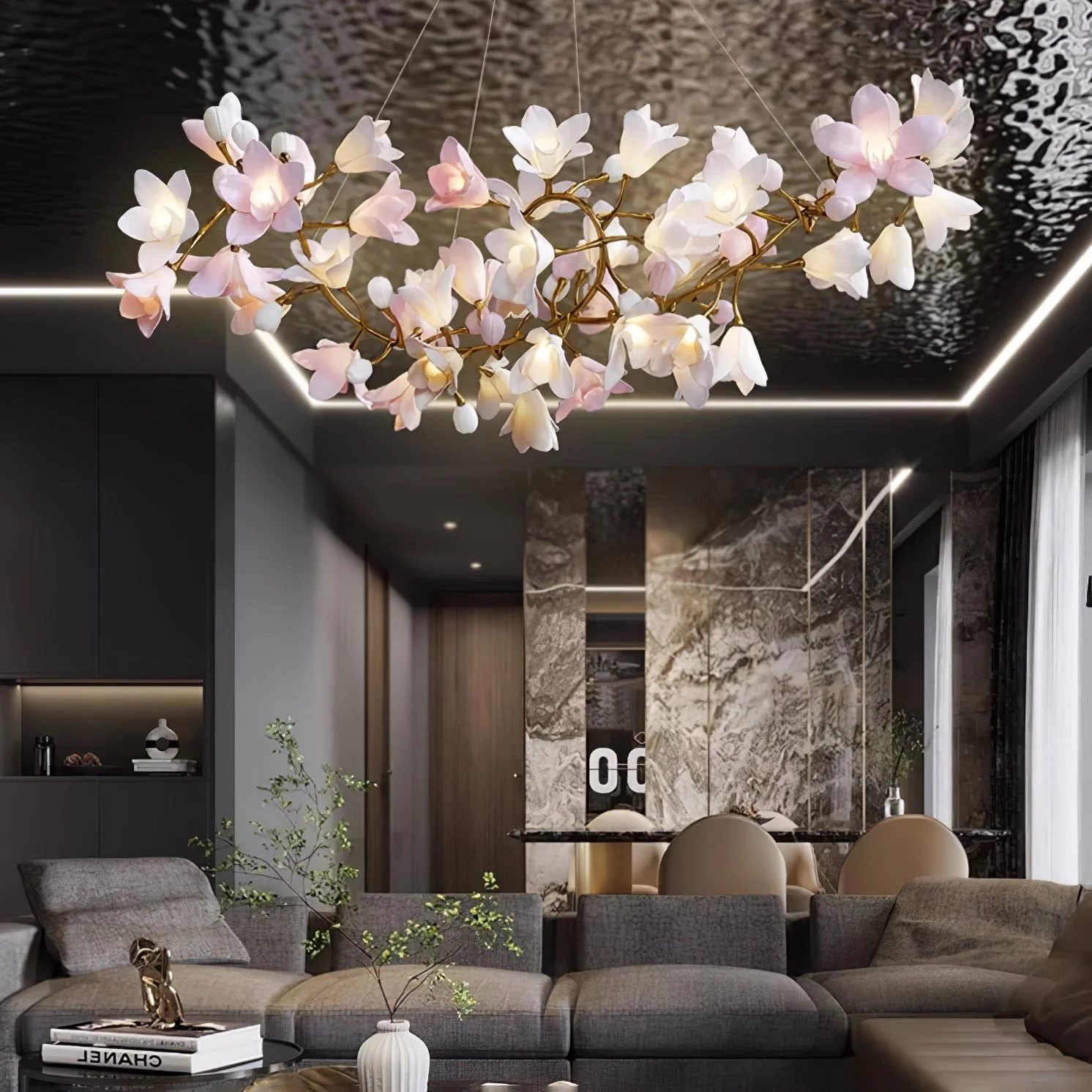 Lustra Chandelier Brass Ceramic Blossom - Image 9