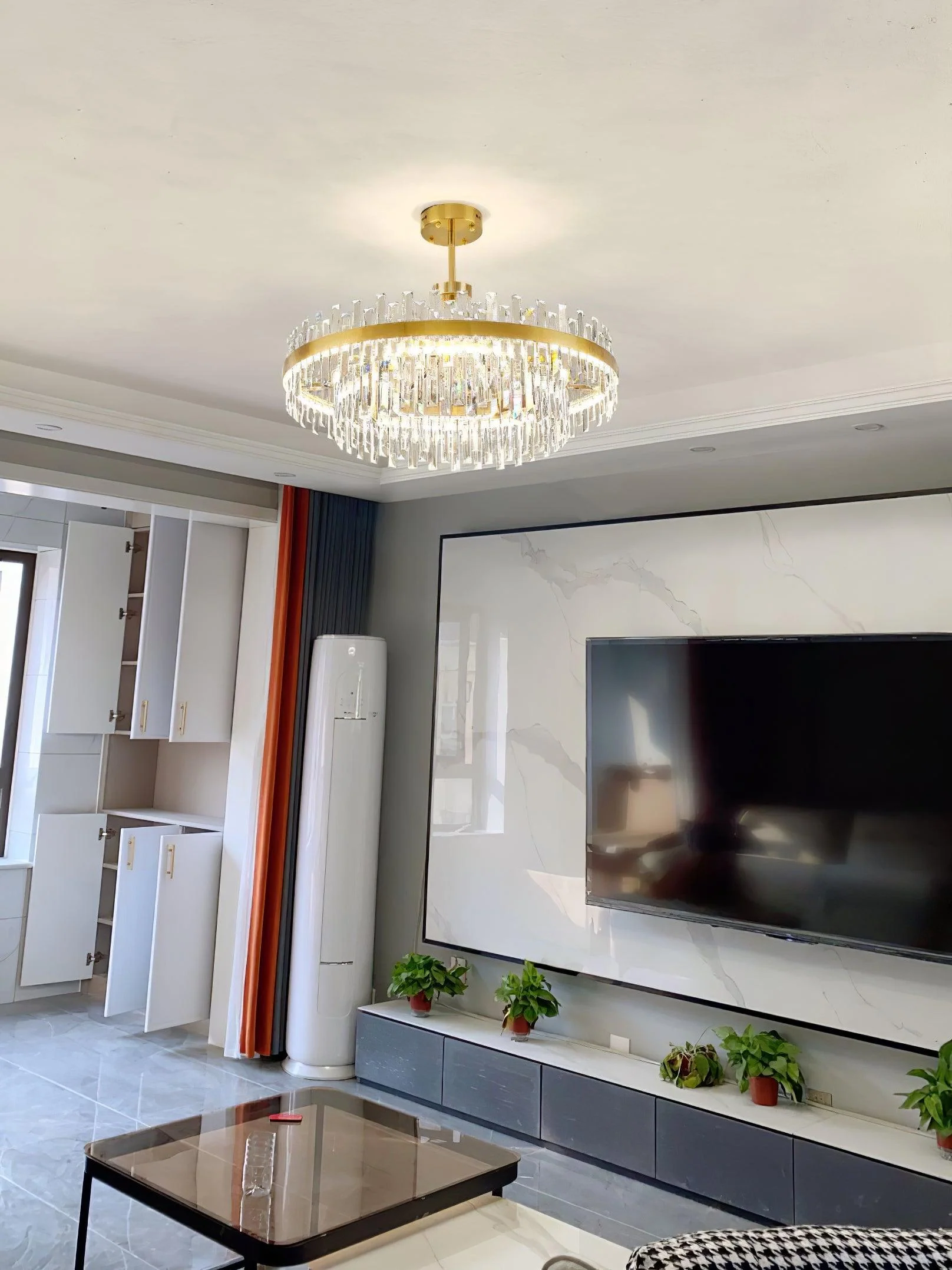 Lustra Chandelier Brass Crystal Drum Elegant - Image 24