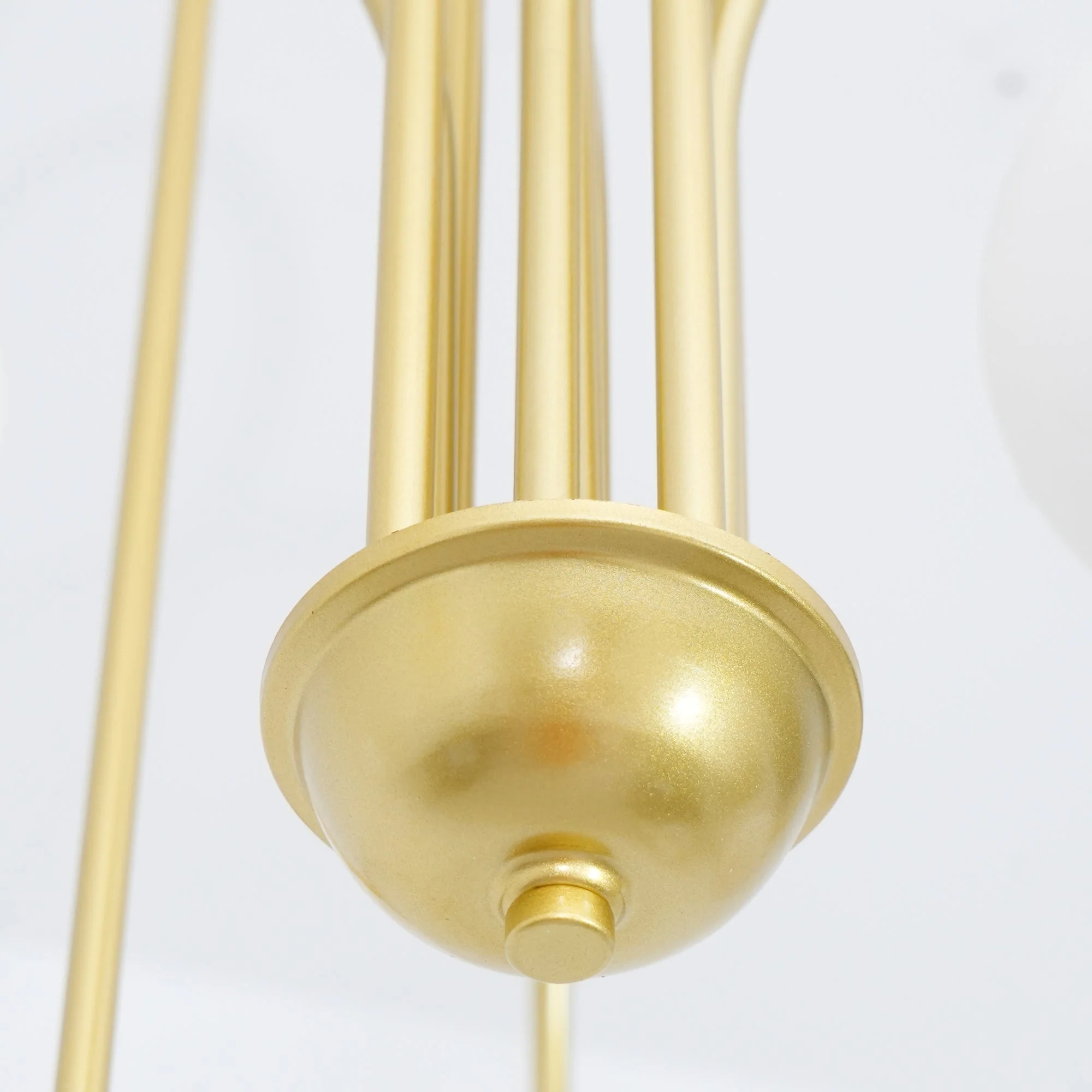 Lustra Chandelier Brass Curved Arms White Globe - Image 7