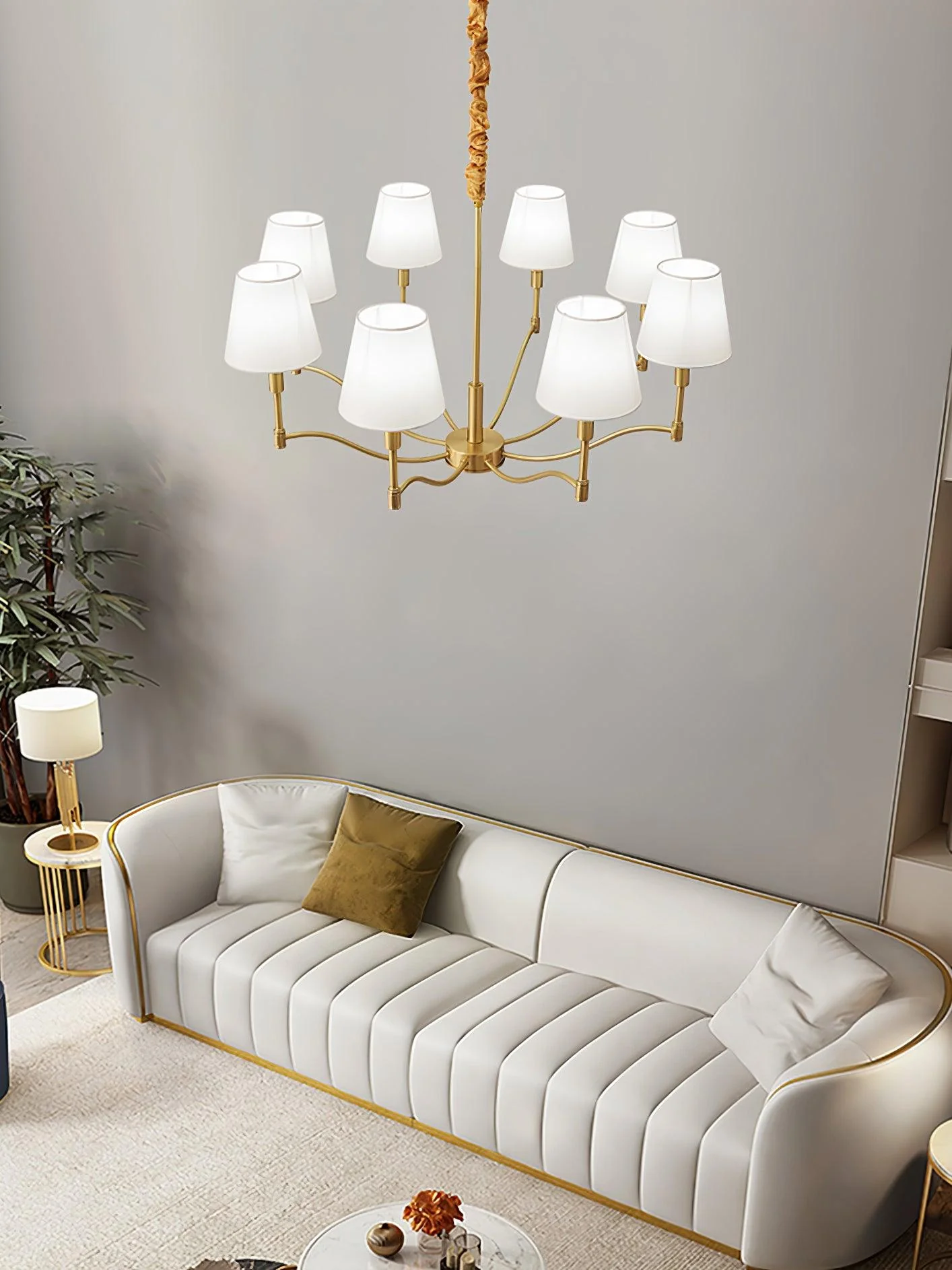 Lustra Chandelier Brass Fabric Shade Classic - Image 12