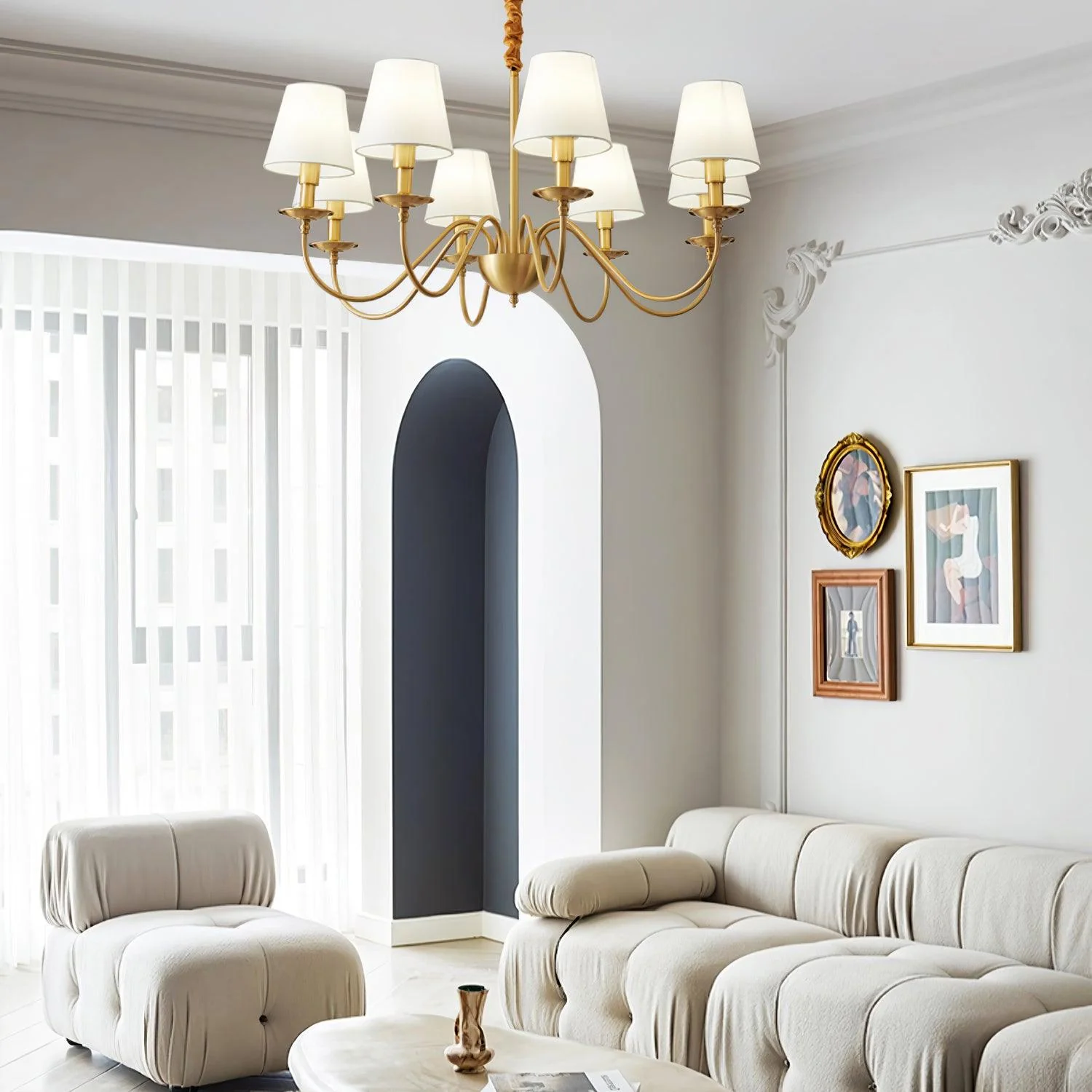 Lustra Chandelier Brass Fabric Shade Classic - Image 18