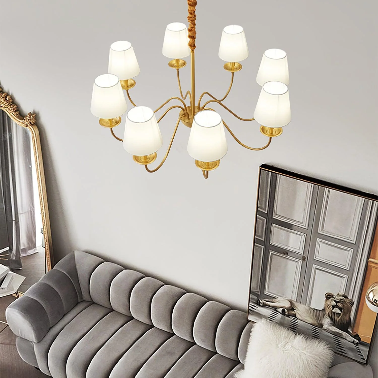 Lustra Chandelier Brass Fabric Shade Classic - Image 19
