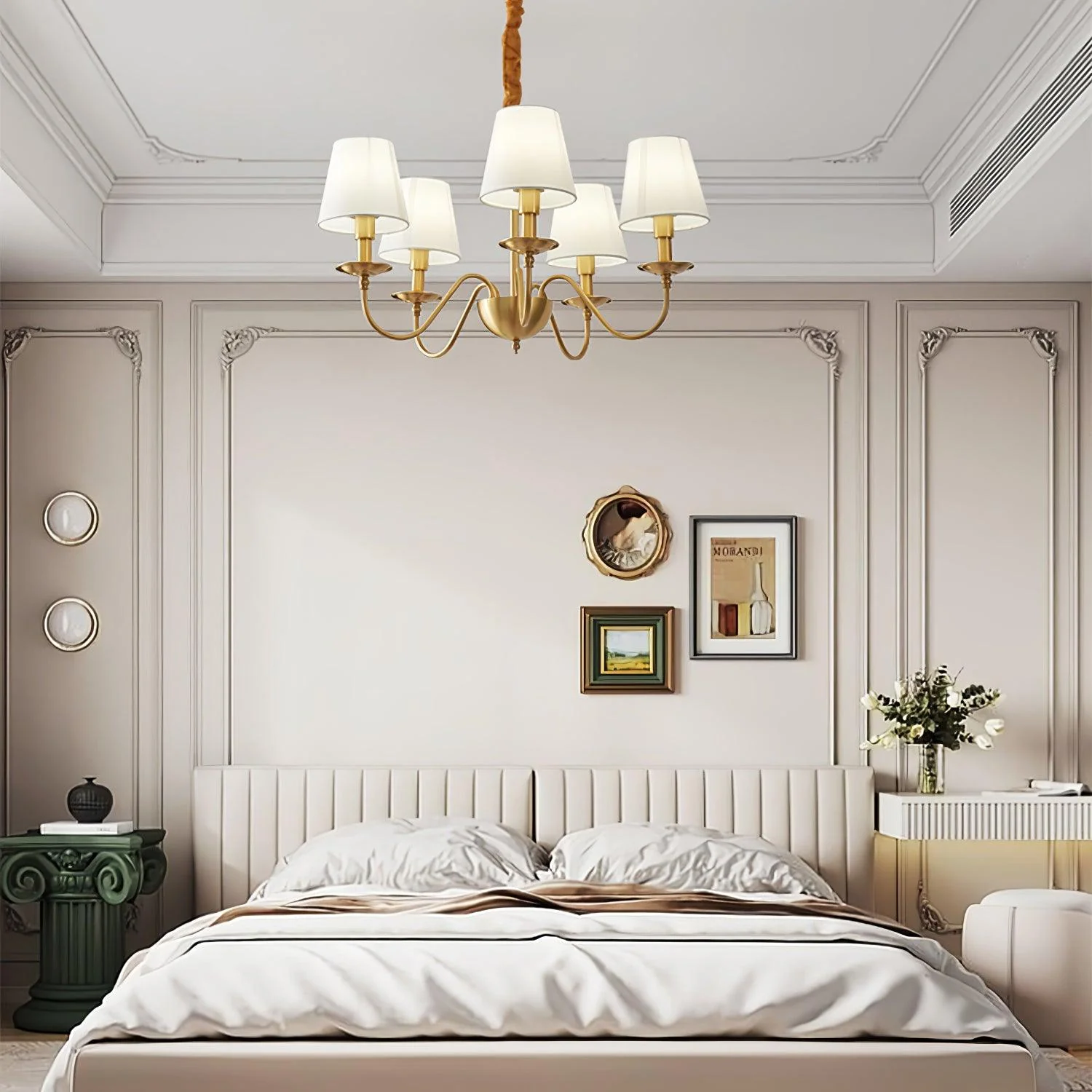 Lustra Chandelier Brass Fabric Shade Classic - Image 20
