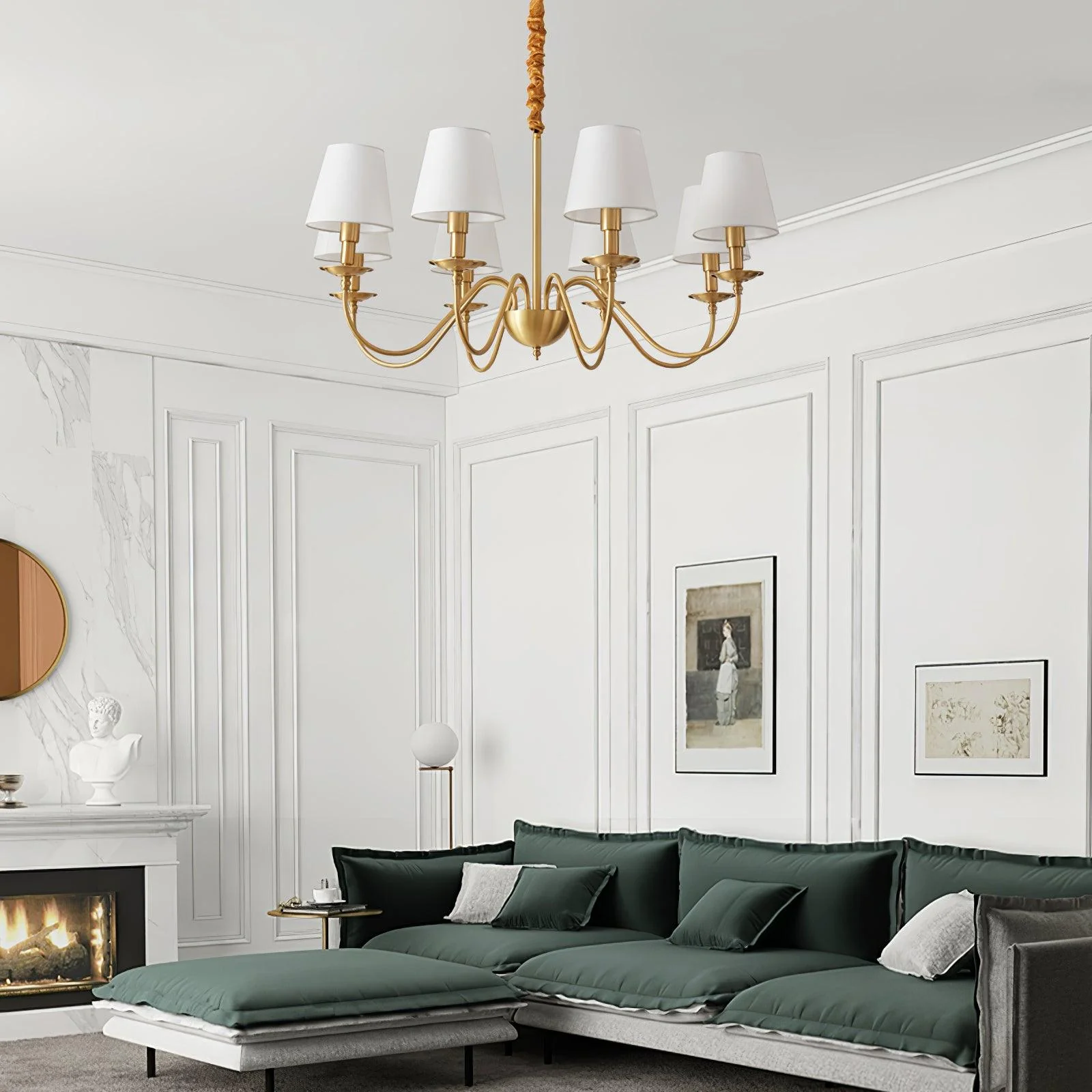 Lustra Chandelier Brass Fabric Shade Classic - Image 21