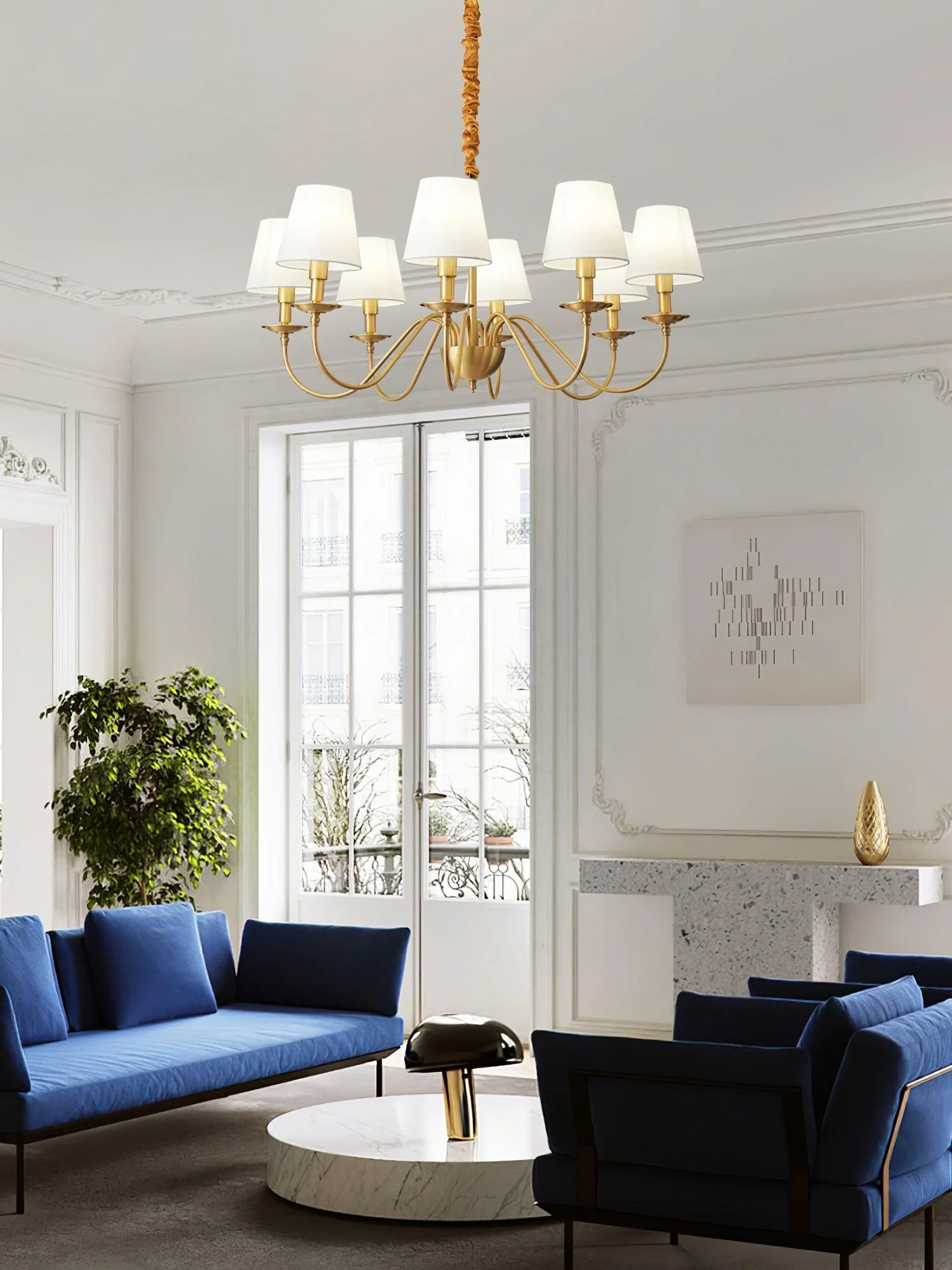 Lustra Chandelier Brass Fabric Shade Classic - Image 22