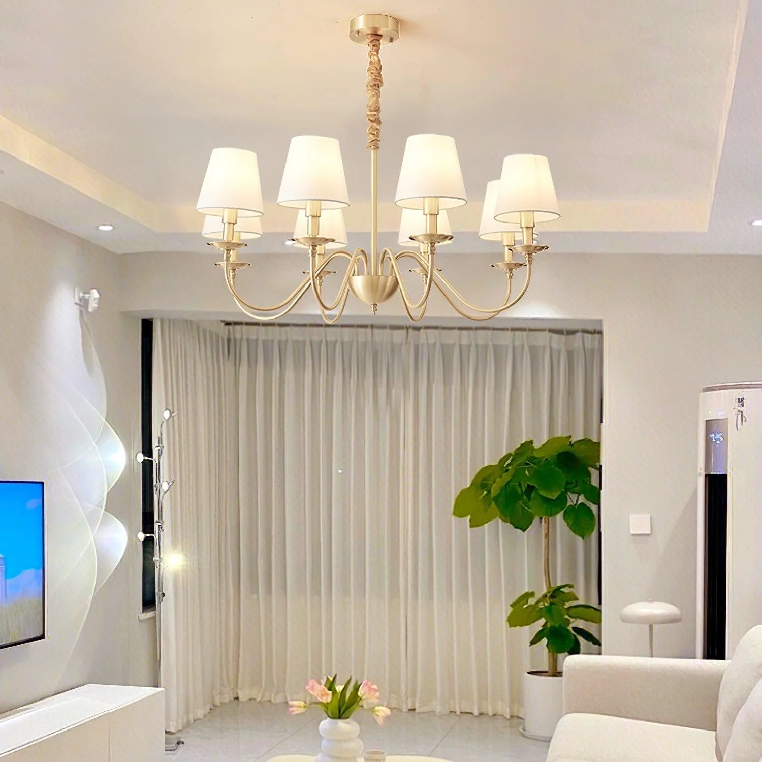Lustra Chandelier Brass Fabric Shade Classic - Image 23