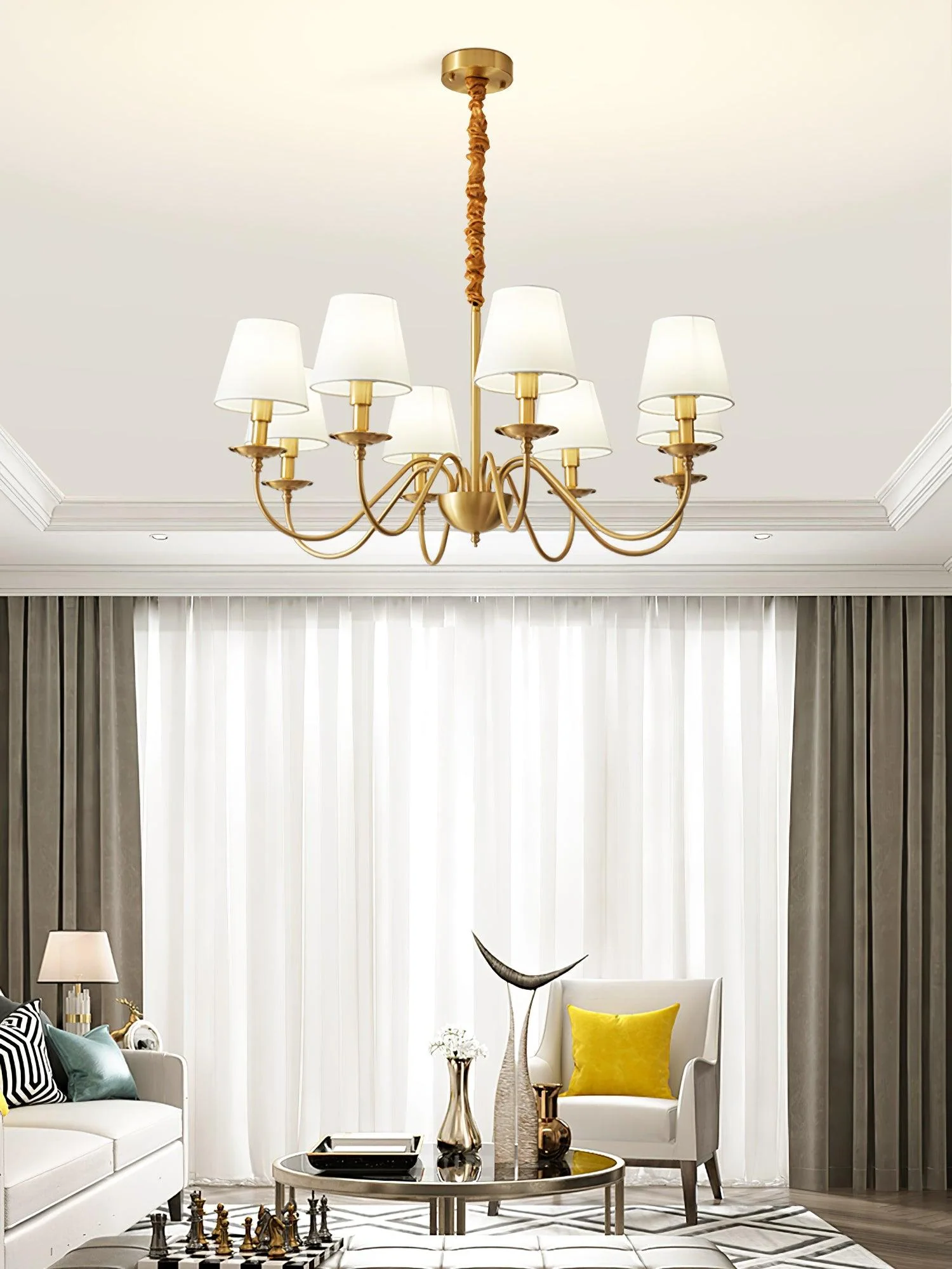 Lustra Chandelier Brass Fabric Shade Classic - Image 24