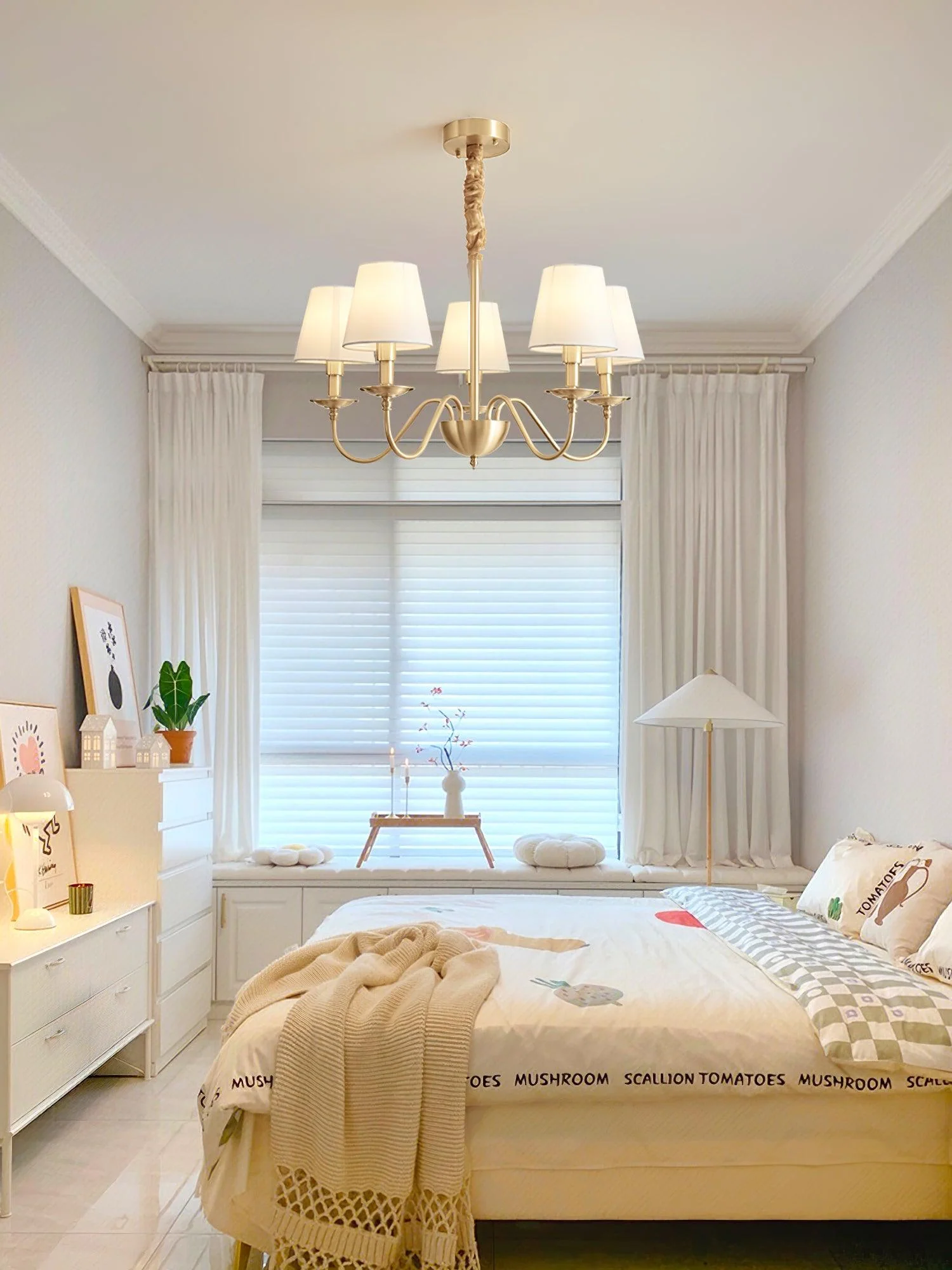 Lustra Chandelier Brass Fabric Shade Classic - Image 25