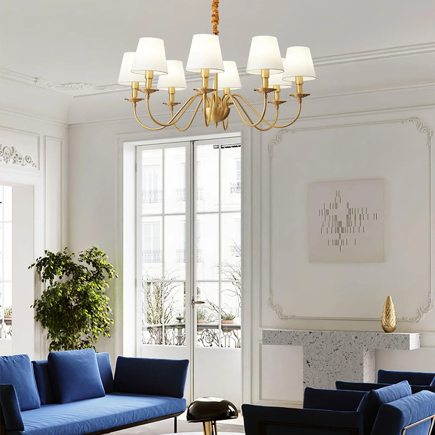 Lustra Chandelier Brass Fabric Shade Classic - Image 27