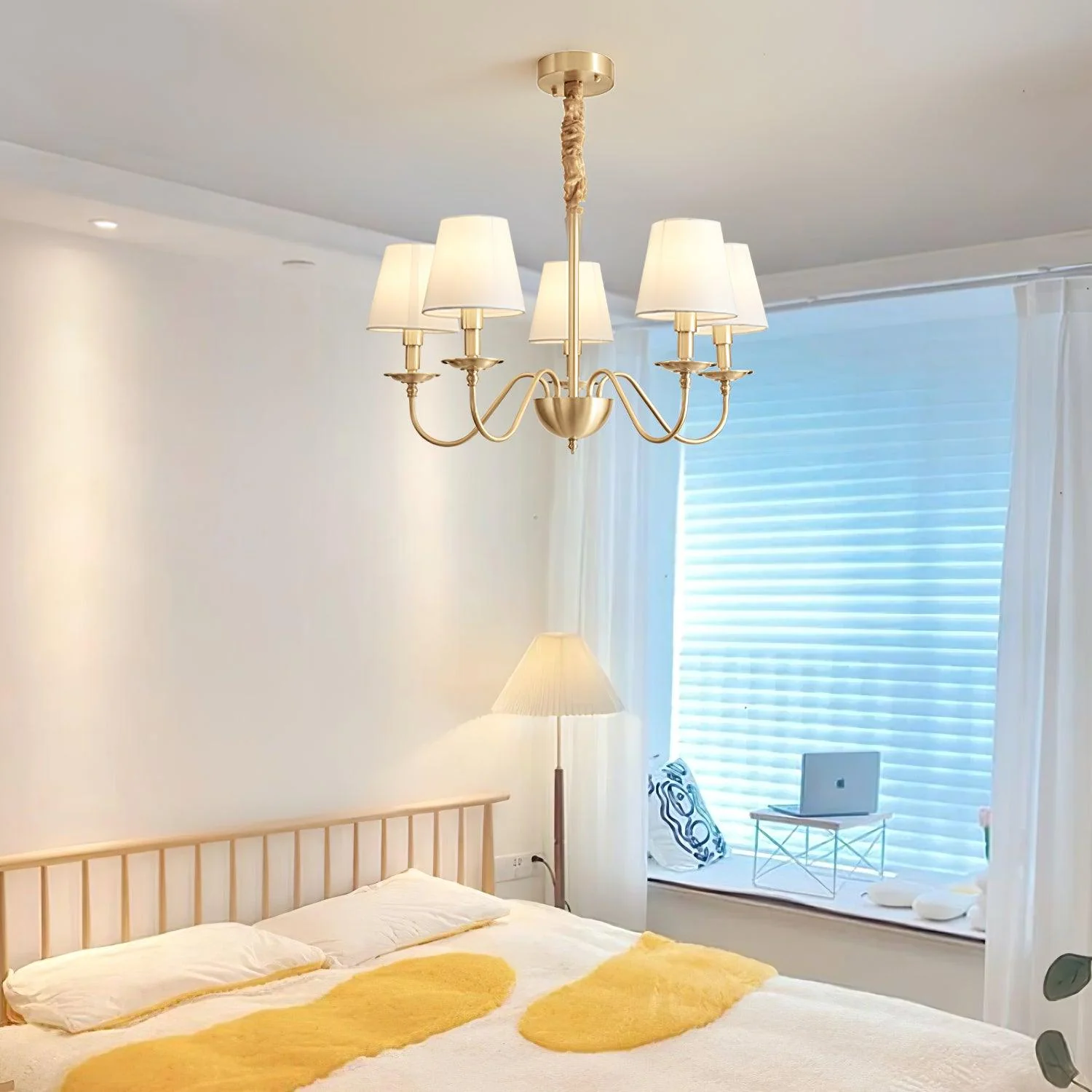 Lustra Chandelier Brass Fabric Shade Classic - Image 29
