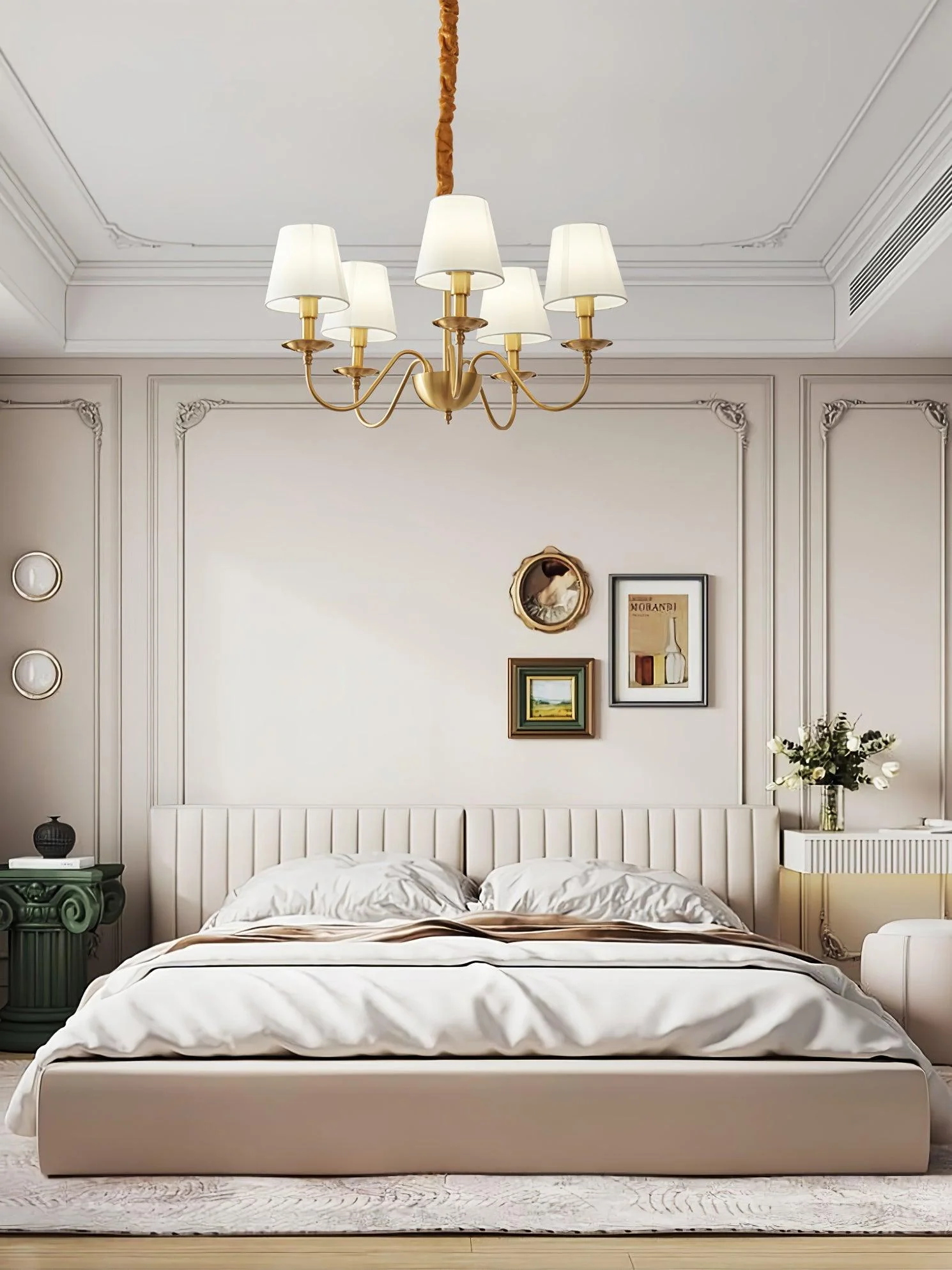 Lustra Chandelier Brass Fabric Shade Classic - Image 3