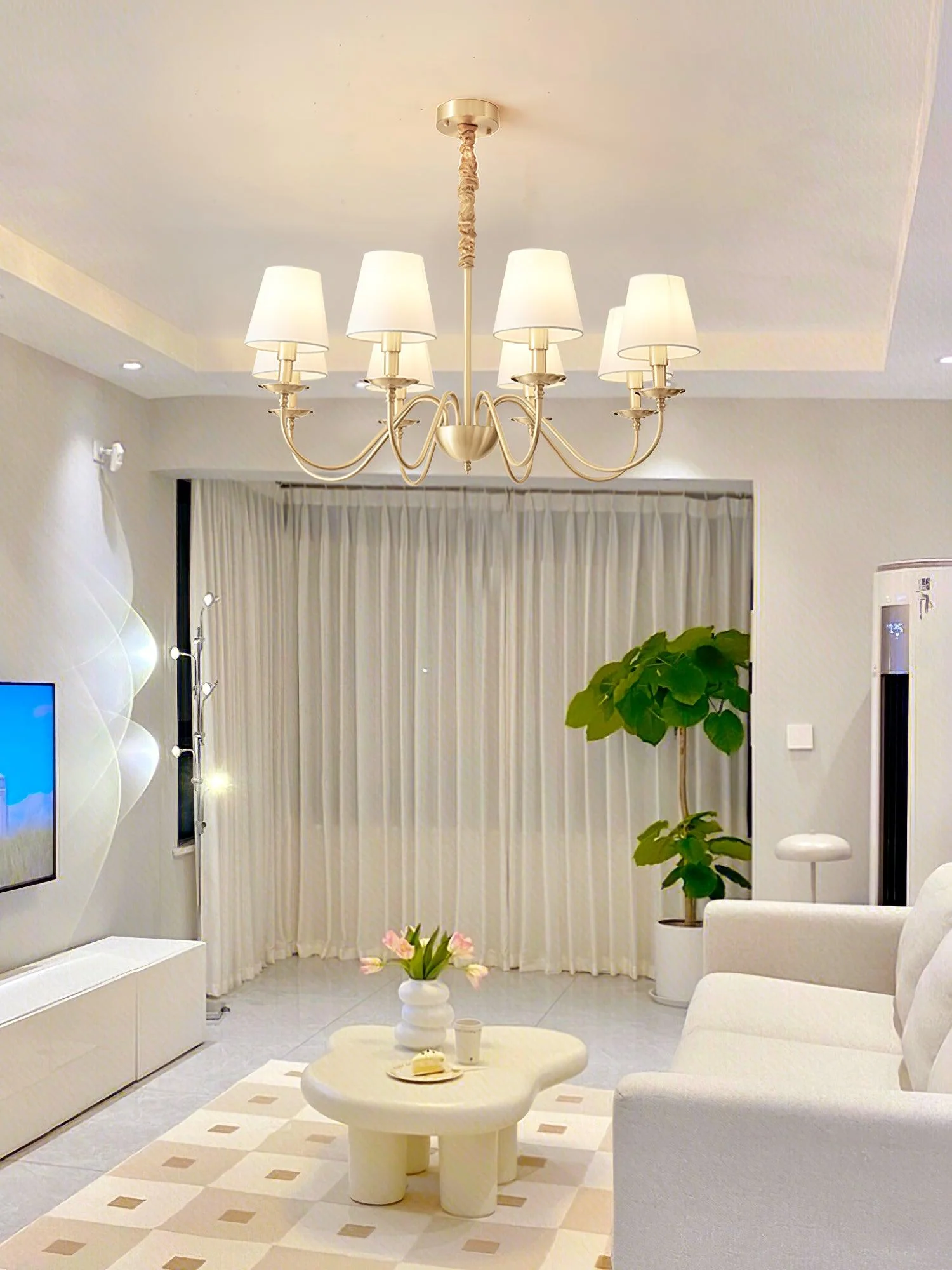 Lustra Chandelier Brass Fabric Shade Classic - Image 30
