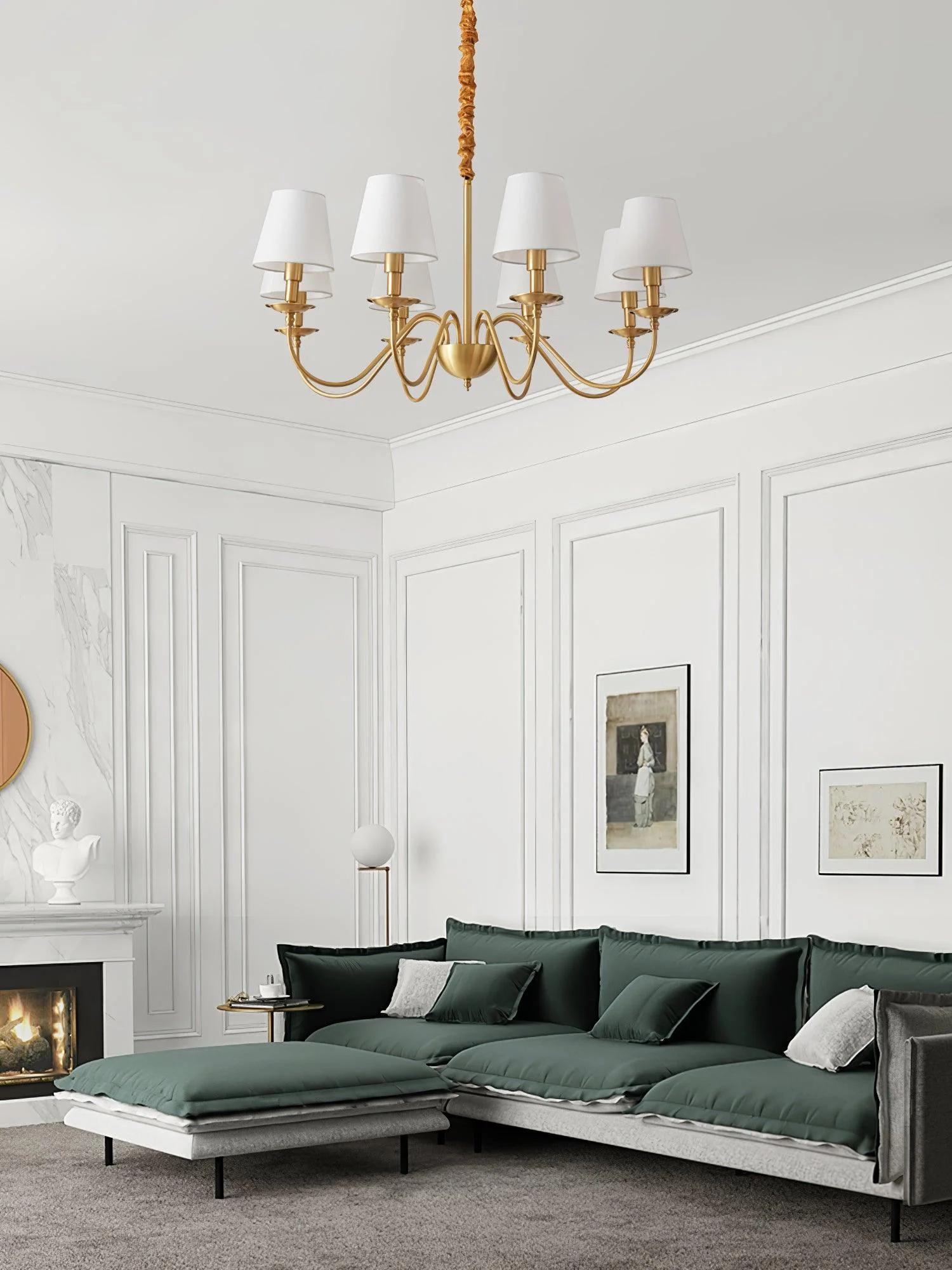 Lustra Chandelier Brass Fabric Shade Classic - Image 7