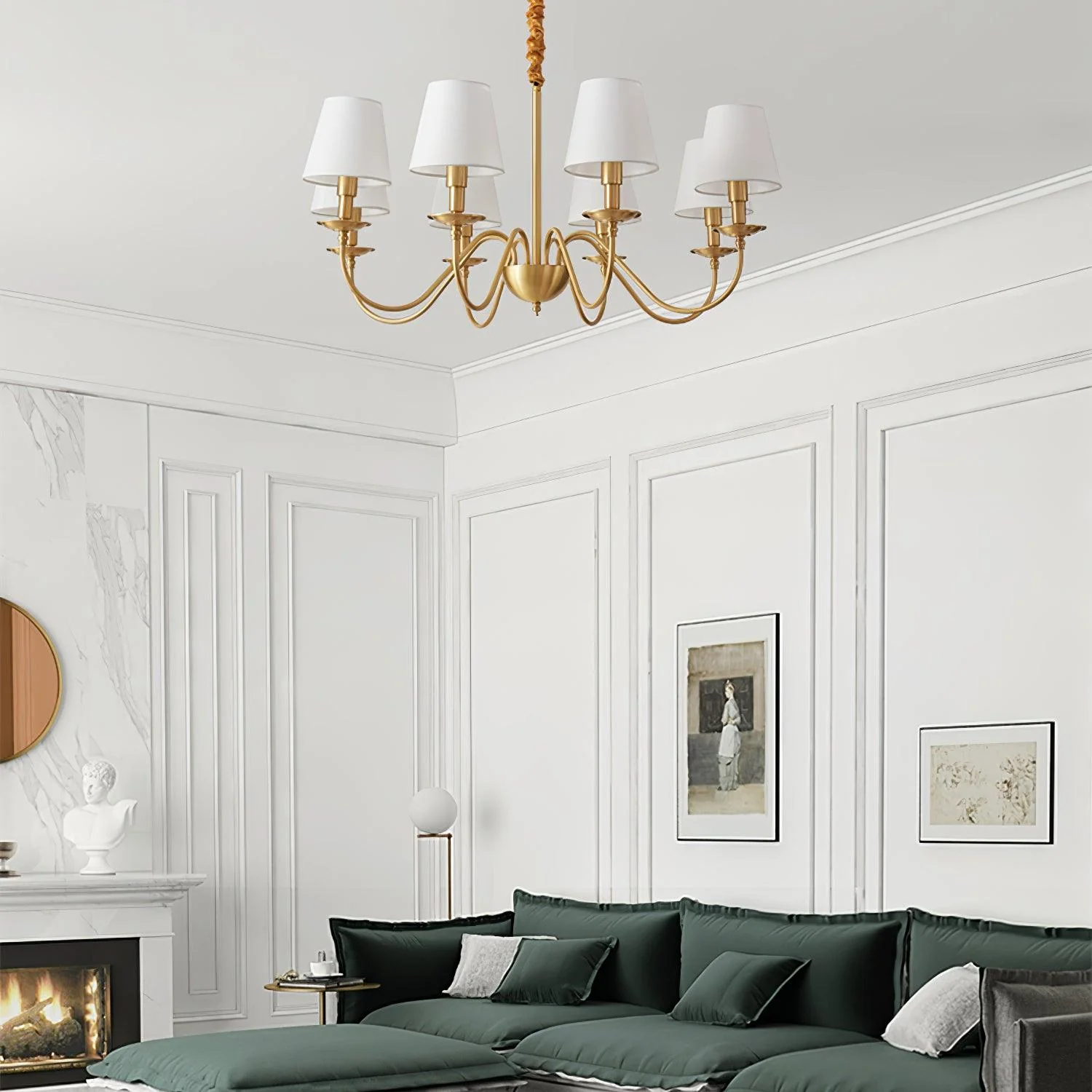 Lustra Chandelier Brass Fabric Shade Classic - Image 8