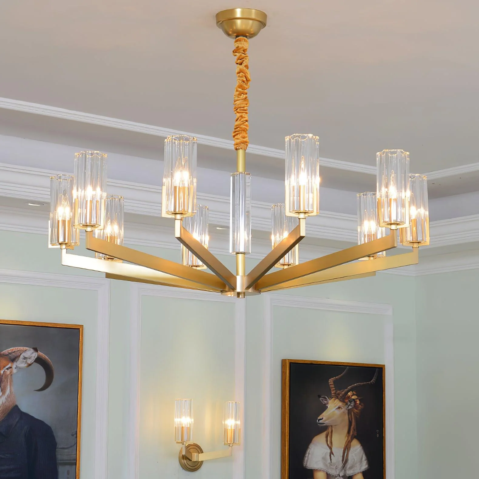 Lustra Chandelier Brass Glass Modern - Image 4