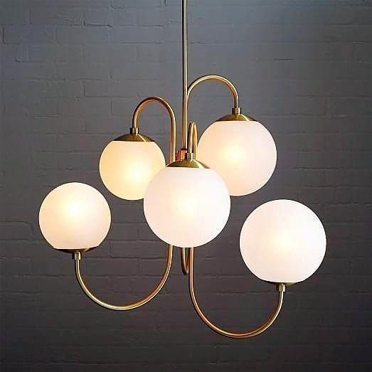 Lustra Chandelier Brass Globe Cluster Curved Arm - Image 12