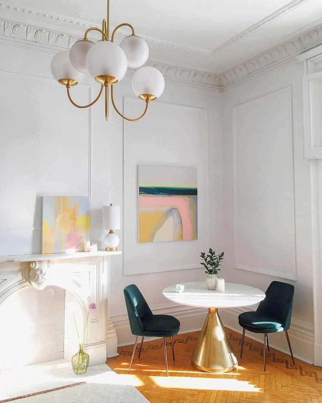 Lustra Chandelier Brass Globe Cluster Curved Arm - Image 15