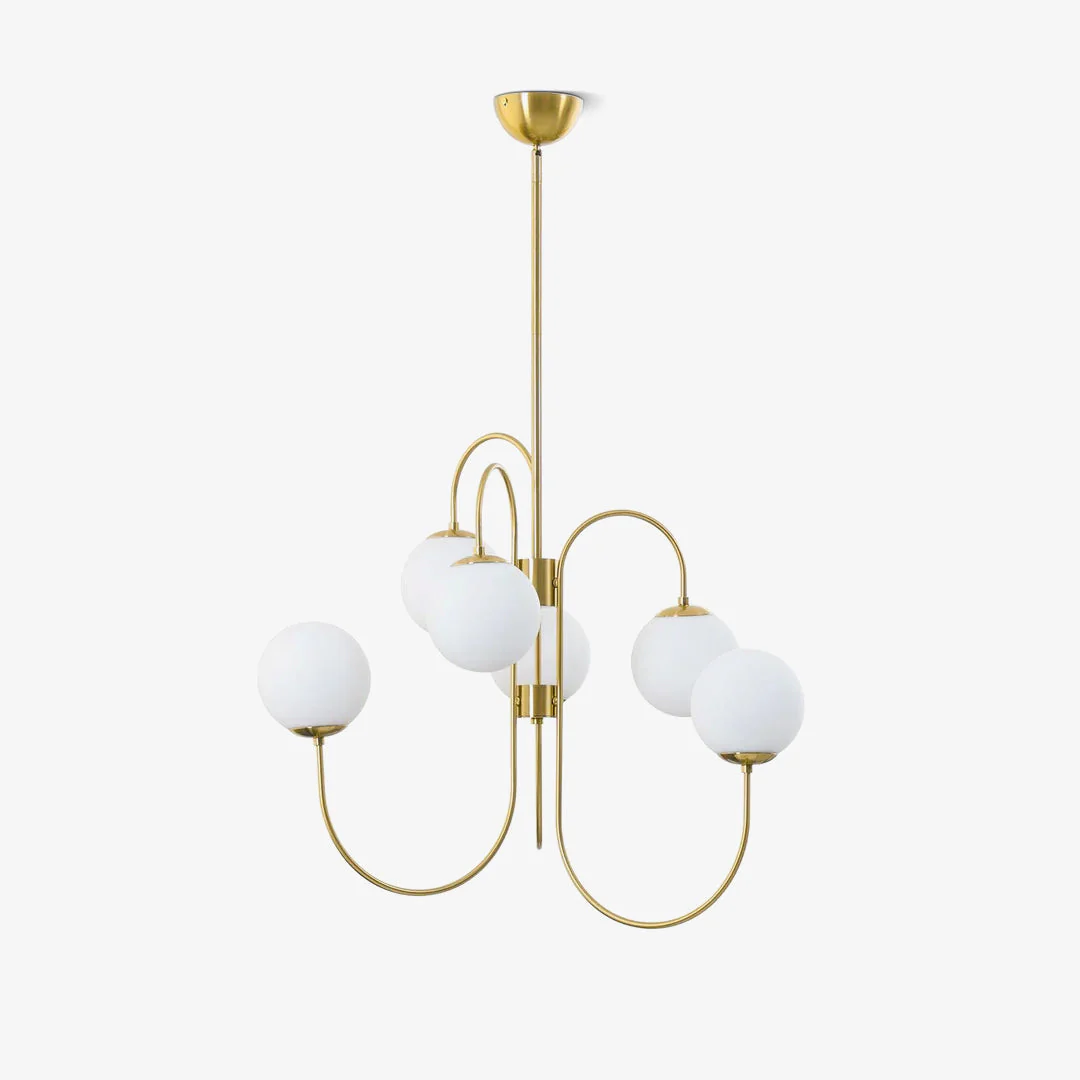Lustra Chandelier Brass Globe Cluster Curved Arm - Image 34
