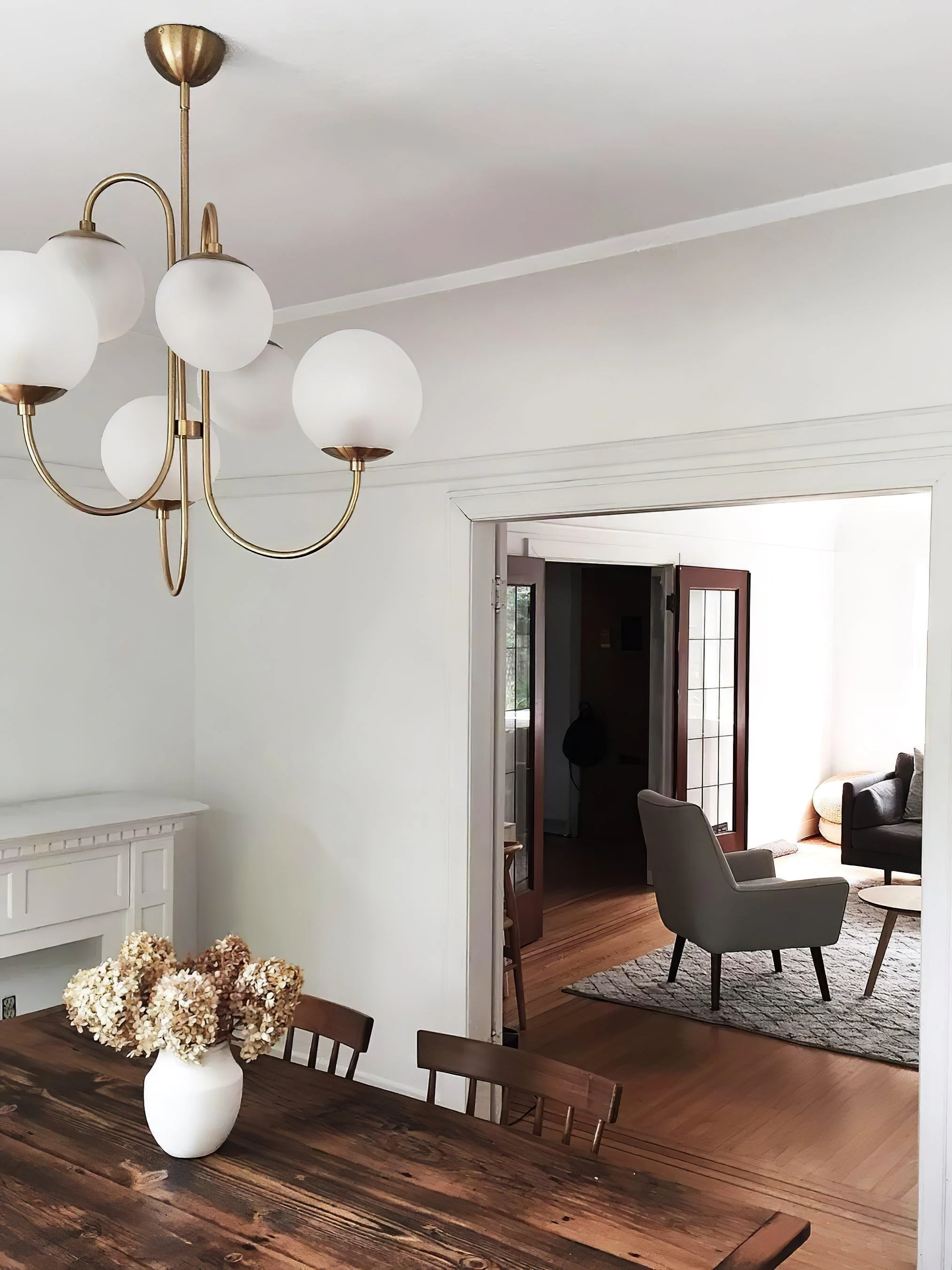 Lustra Chandelier Brass Globe Cluster Curved Arm - Image 51