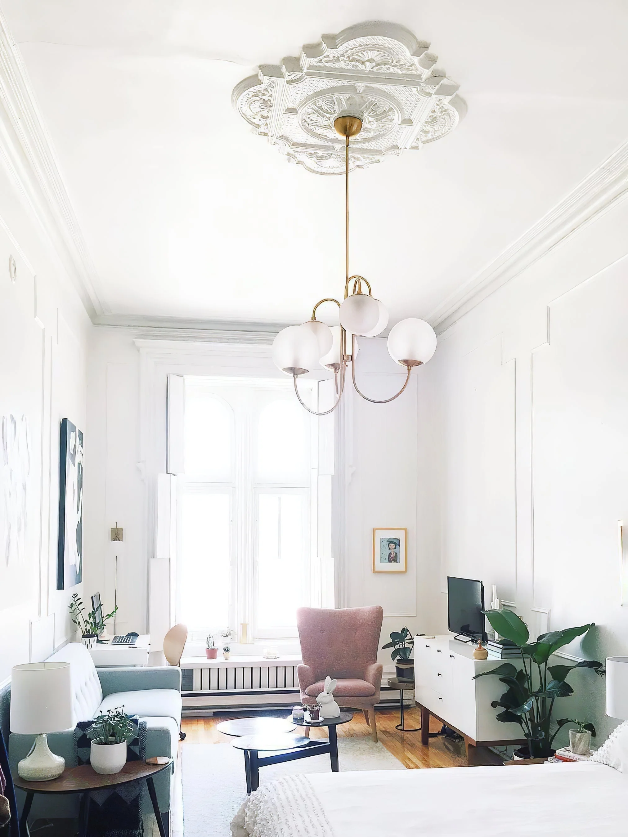 Lustra Chandelier Brass Globe Cluster Curved Arm - Image 62