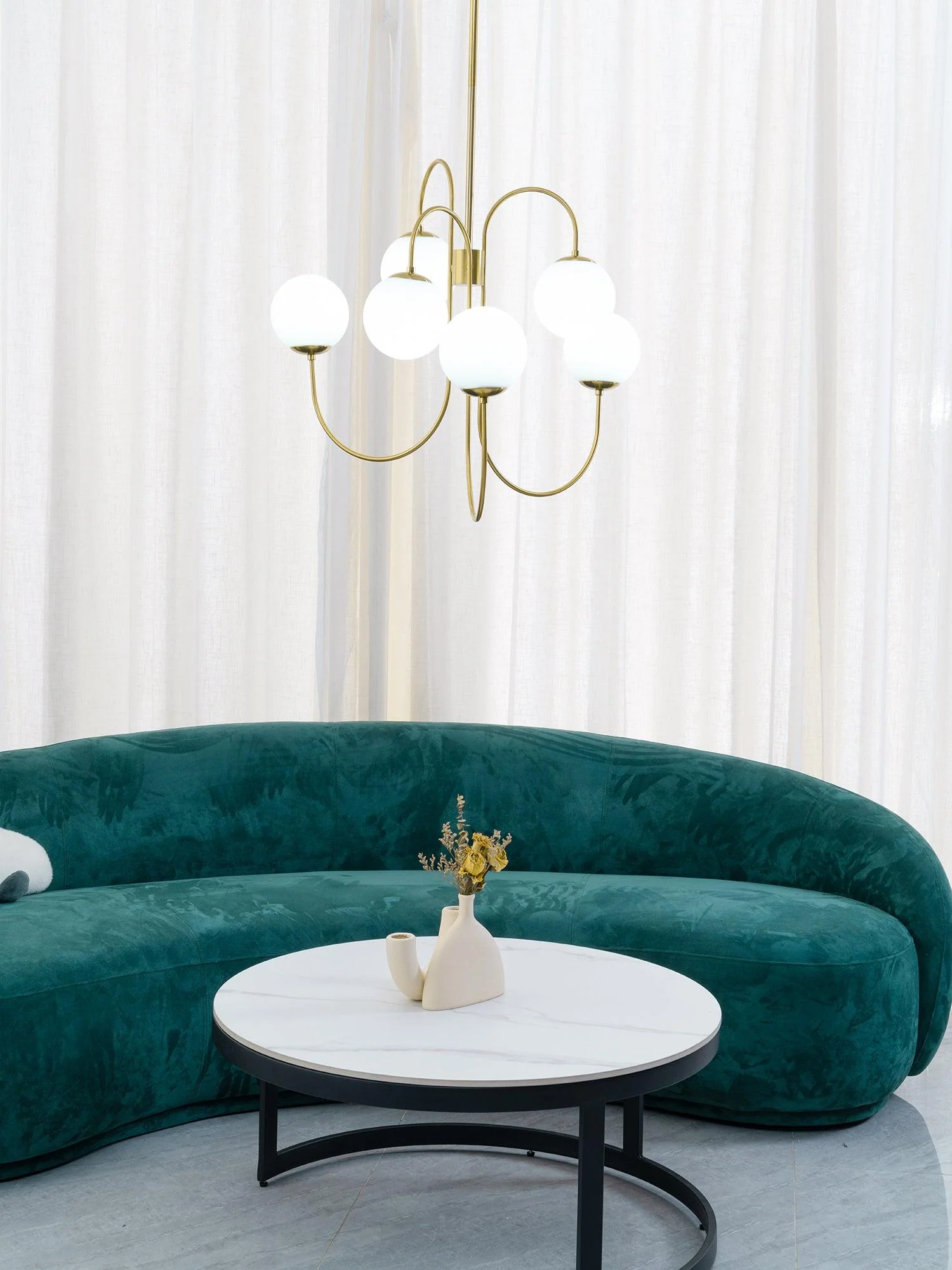 Lustra Chandelier Brass Globe Cluster Curved Arm - Image 78