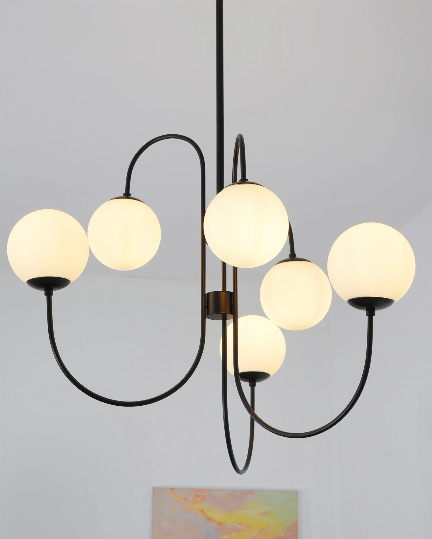 Lustra Chandelier Brass Globe Cluster Curved Arm - Image 89