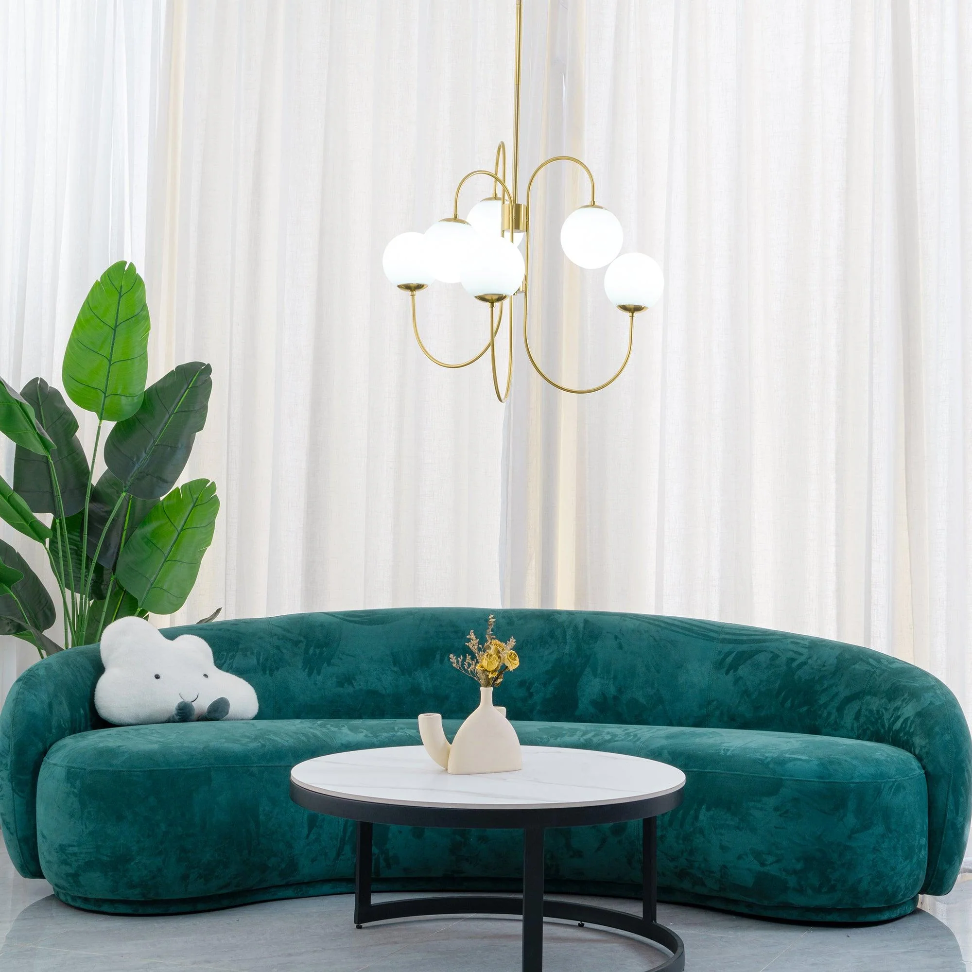 Lustra Chandelier Brass Globe Cluster Curved Arm - Image 91