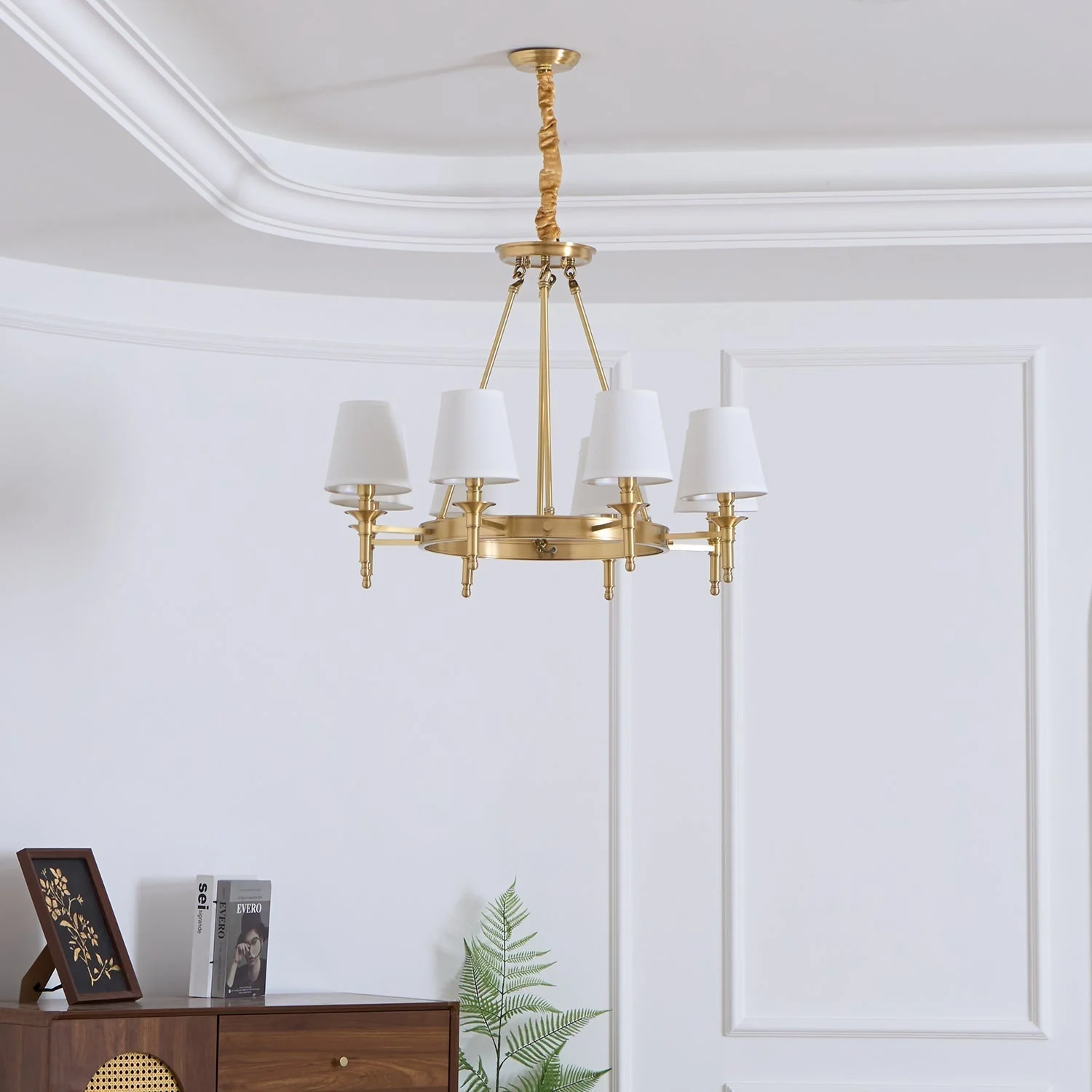Lustra Chandelier Brass Linen Modern 8-Light - Image 12