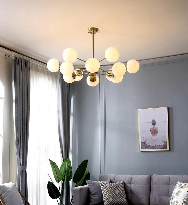 Lustra Chandelier Brass Opal Glass - Image 15