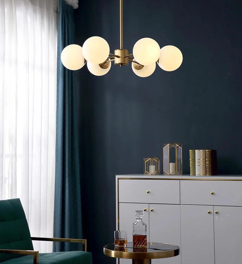 Lustra Chandelier Brass Opal Glass - Image 5