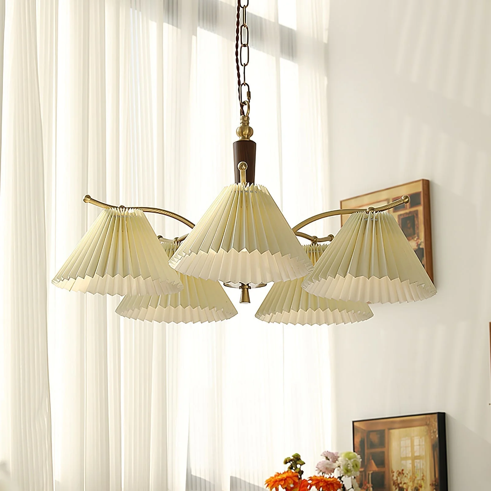 Lustra Chandelier Brass Pleated Shade Classic - Image 22