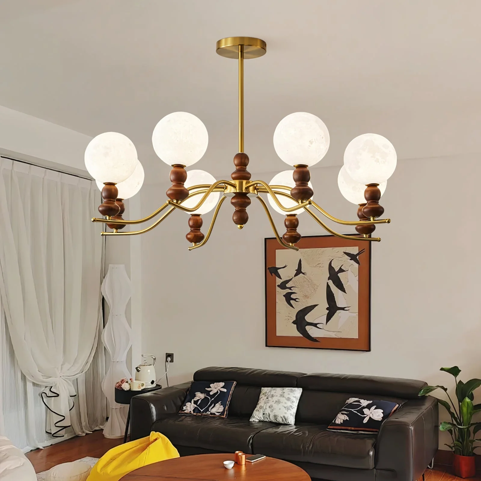 Lustra Chandelier Brass Wood Globe Classic - Image 16