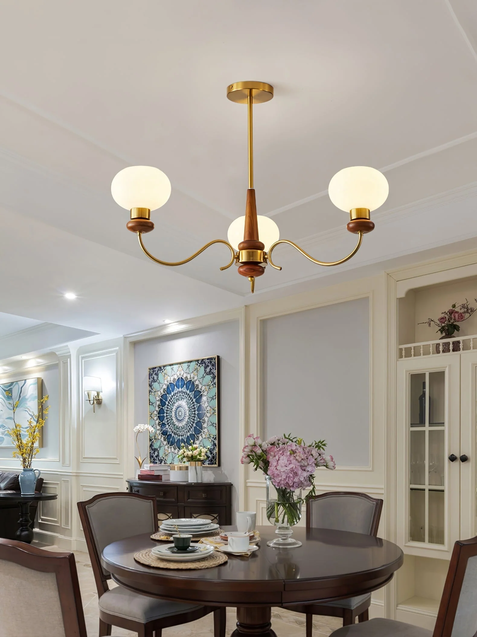 Lustra Chandelier Brass Wood Globe Classic - Image 18