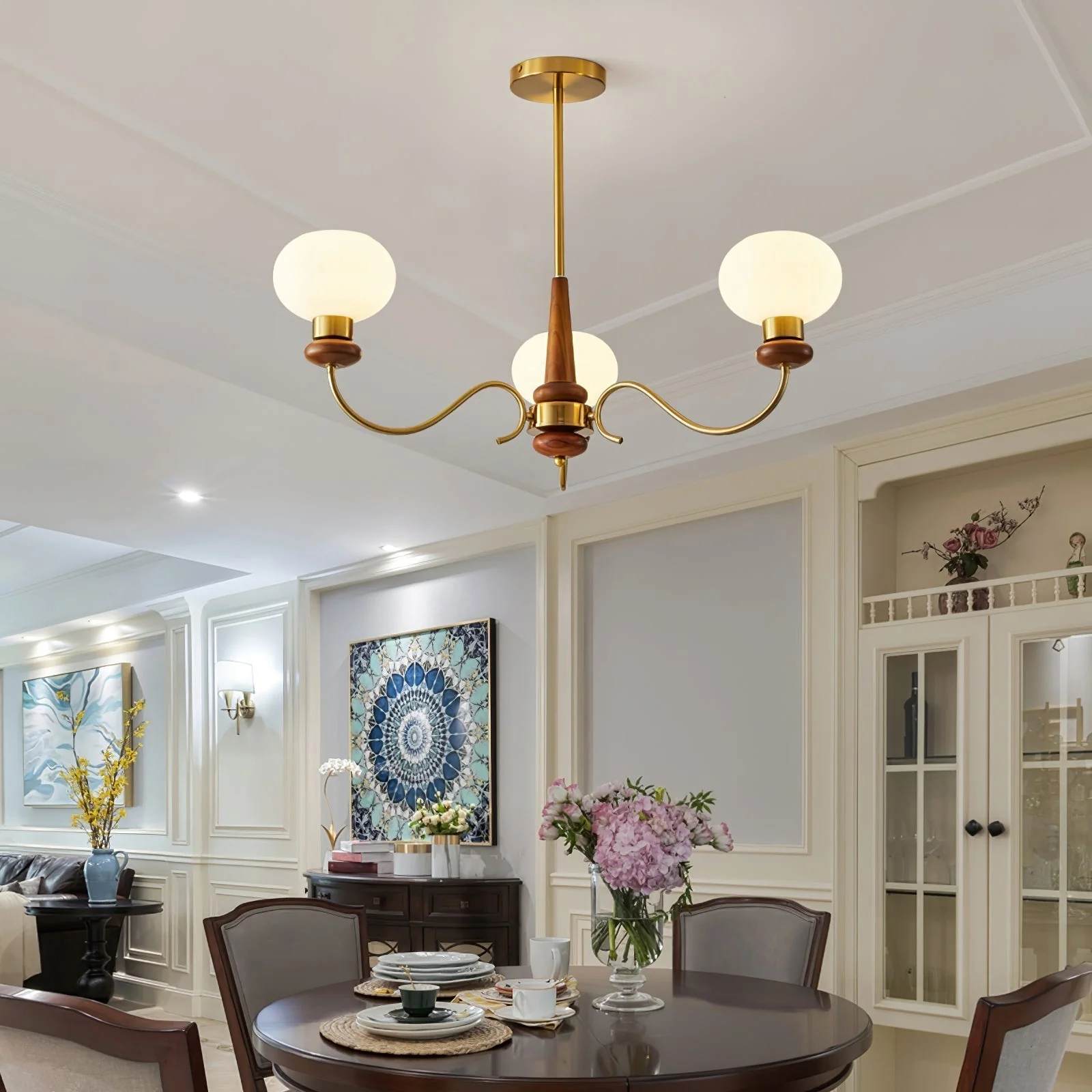 Lustra Chandelier Brass Wood Globe Classic - Image 19