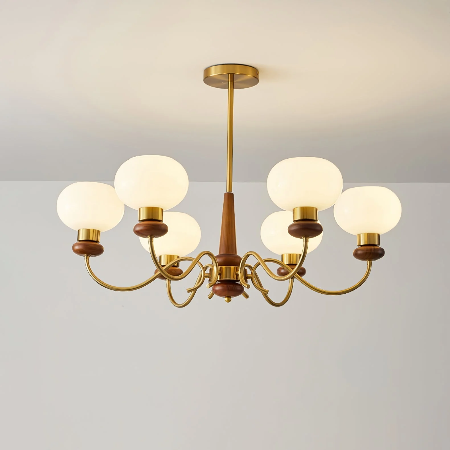 Lustra Chandelier Brass Wood Globe Classic - Image 21