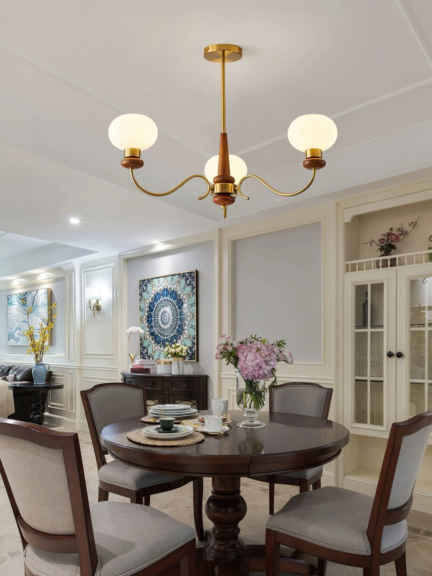 Lustra Chandelier Brass Wood Globe Classic - Image 22